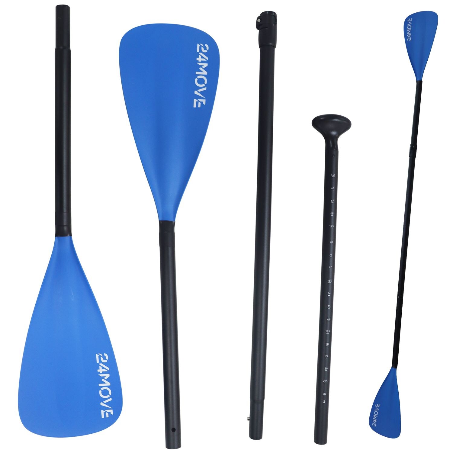 24MOVE Paddel Doppelpaddel 2 in 1 Teleskoppaddel Stechpaddel für SUP Stand Up Board , Kajak, Aluminium 230cm, Blau