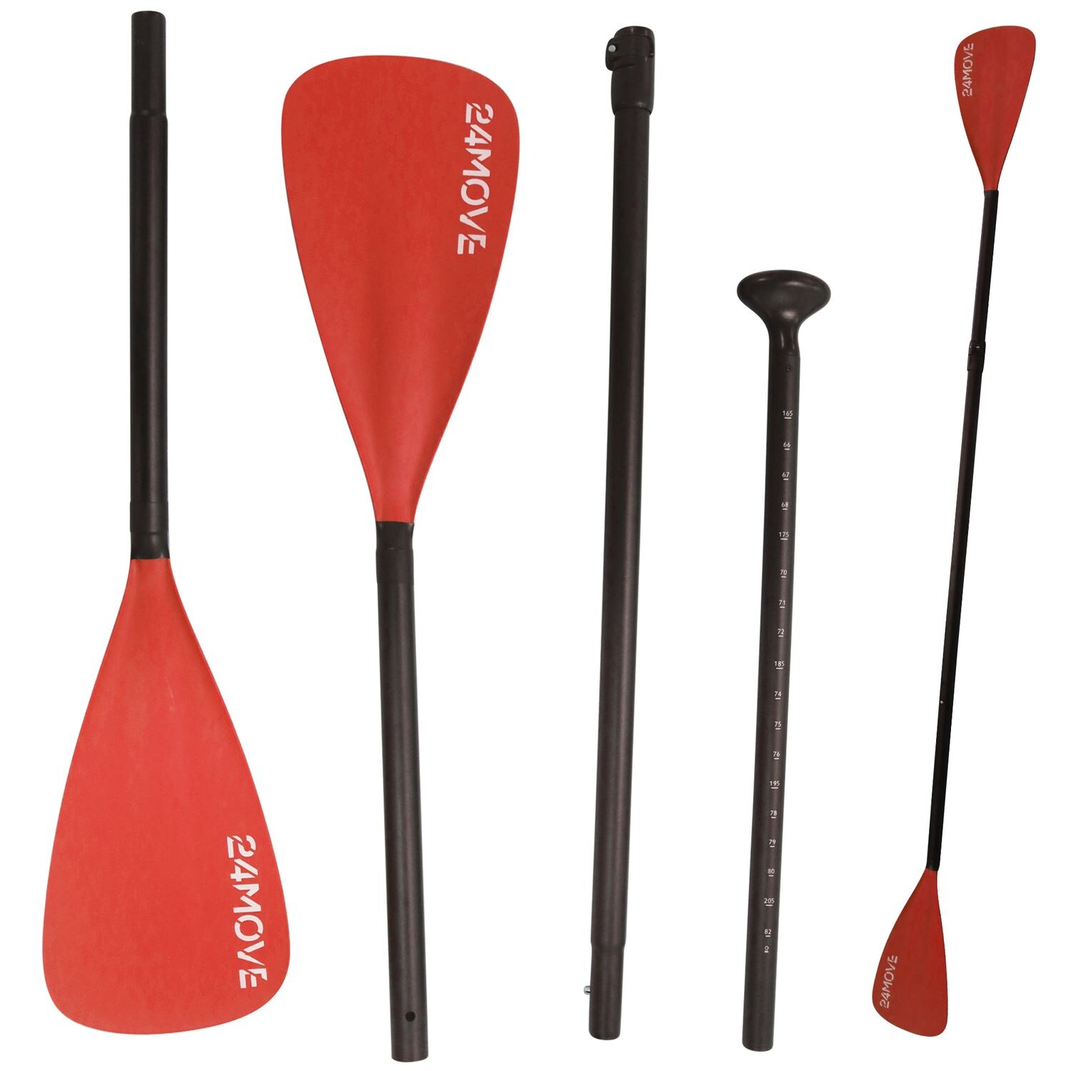 24MOVE Paddel Doppelpaddel 2 in 1 Teleskoppaddel Stechpaddel für SUP Stand Up Board , Kajak, Aluminium 230cm, Rot