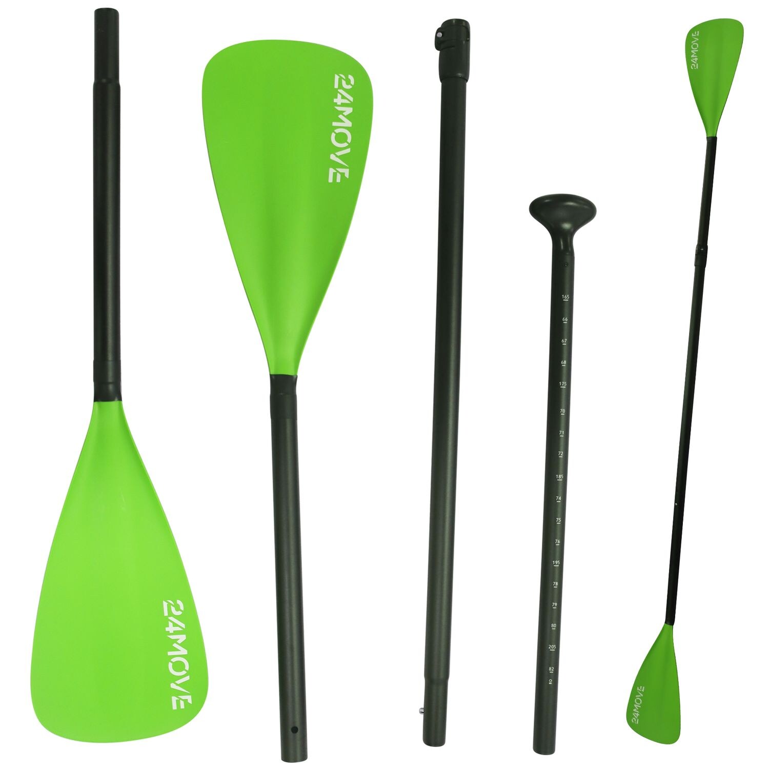 24MOVE® Paddel Doppelpaddel 2 in 1 Teleskoppaddel Stechpaddel für SUP Stand Up Board , Kajak, Aluminium 230cm, Grün | 04099799000328
