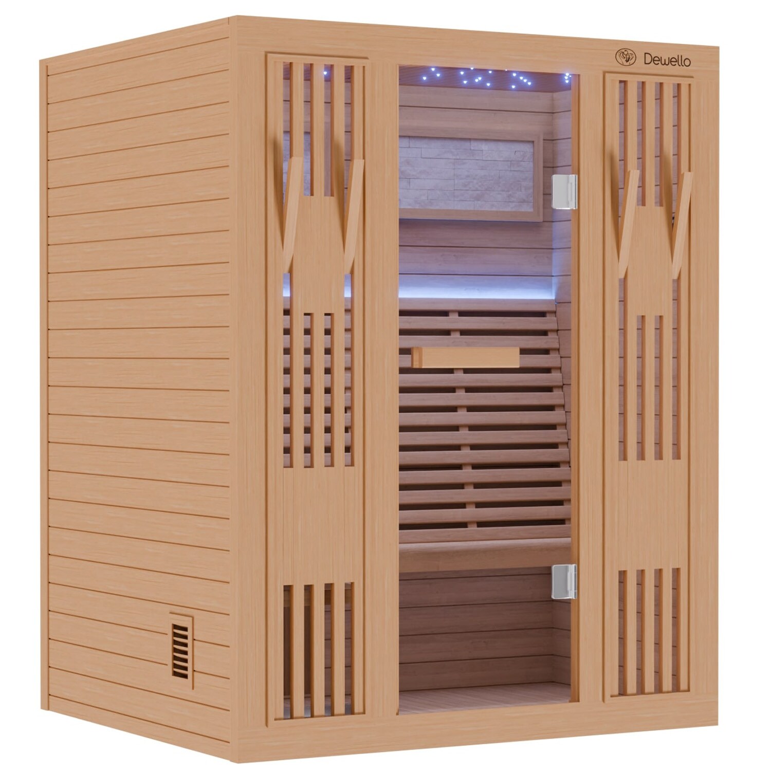 Dewello Finnische Sauna MINTO 150x130cm Kabine aus Hemlock Tannenholz mit 4,5 kW Harvia Ofen, inkl Sauna Set online kaufen bei Netto