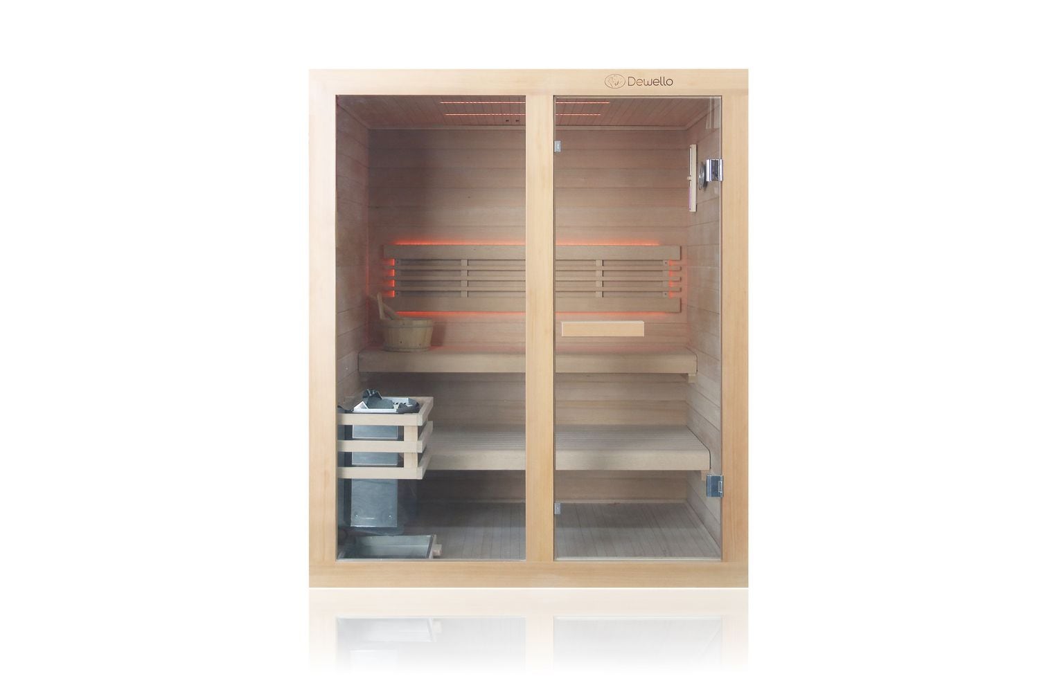 Dewello Finnische Sauna TOFINO 160x150 Kabine aus Hemlock Tannenholz mit,4,5 kW Harvia Ofen, inkl Sauna Set - Bild 1