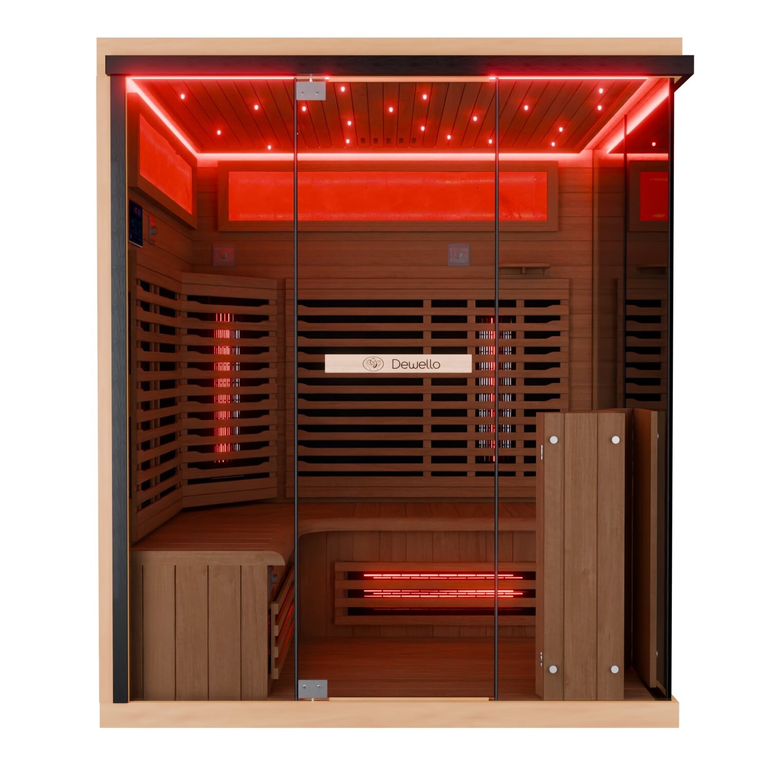Dewello® Infrarotkabine Infrarotsauna KENORA 160×120 für 2-3 Personen aus Hemlockholz, Dual-Therm, mit Salzsteinoptik | 04251575103566
