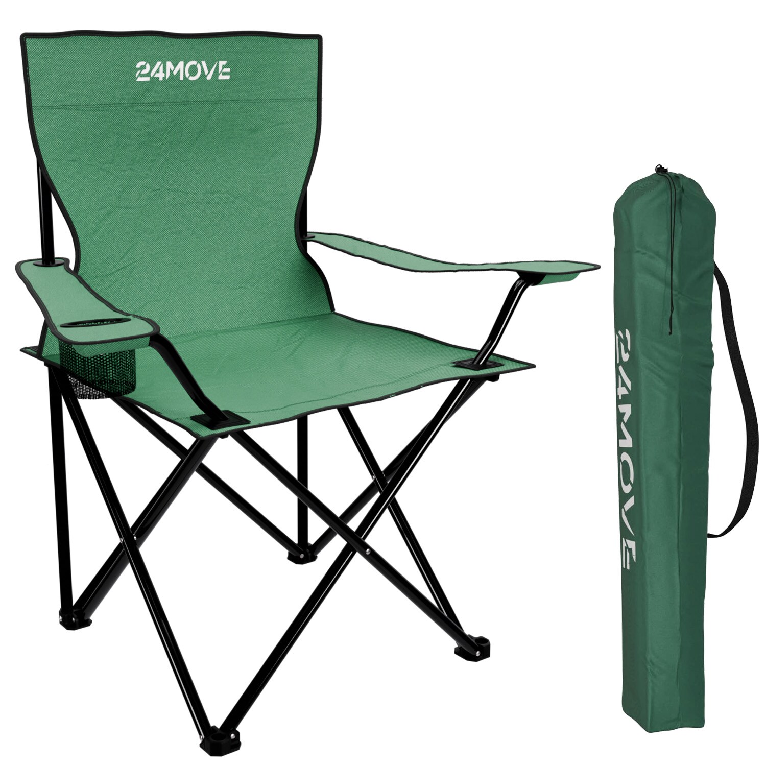 24MOVE&reg; Campingstuhl Faltstuhl, gr&uuml;n, mit Getr&auml;nkehalter und Tragetasche Outdoor, faltbar max. 100kg, Anglerstuhl, Polyester - Bild 1