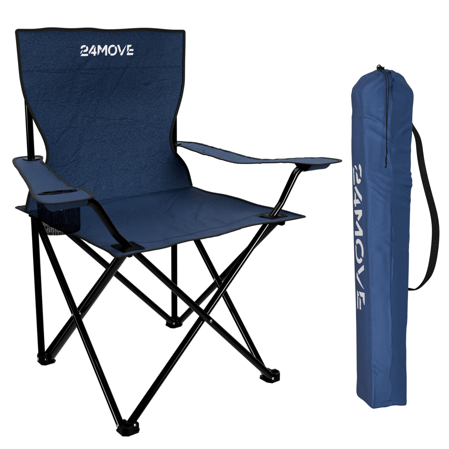 24MOVE&reg; Campingstuhl Faltstuhl, blau, mit Getr&auml;nkehalter und Tragetasche Outdoor, faltbar max. 100kg, Angerstuhl, Klappstuhl - Bild 1