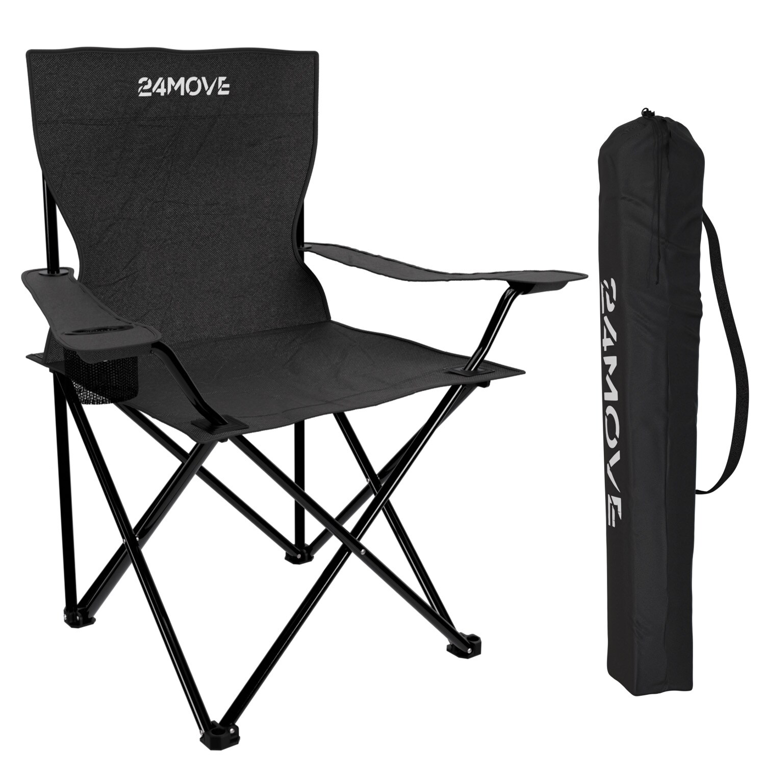 24MOVE&reg; Campingstuhl Faltstuhl, schwarz, mit Getr&auml;nkehalter und Tragetasche Outdoor, faltbar max. 100kg, Angerstuhl, Klappstuhl - Bild 1