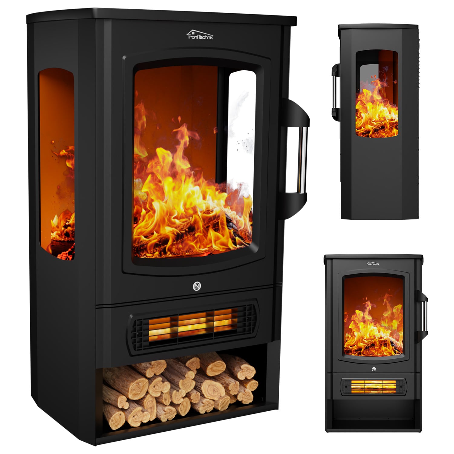 TroniTechnik&reg; Elektrokamin elektrisch - Kaminfeuer mit LED Flammeneffekt, 1kW/2kW Watt,Thermostat,Sichtfenster 2000 Watt - Bild 1