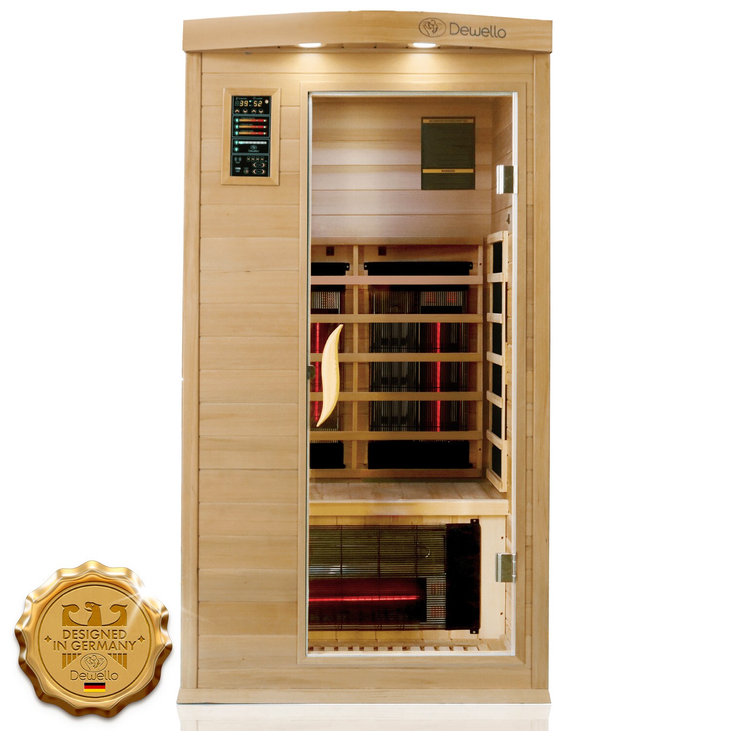 Dewello&reg; Infrarotkabine Pierson Pro 100x100 f&uuml;r 1 Person, Hemlockholz & Zeder, 3 DUO-Vollspektrumstrahler, 3 Karbonstrahler - Bild 1