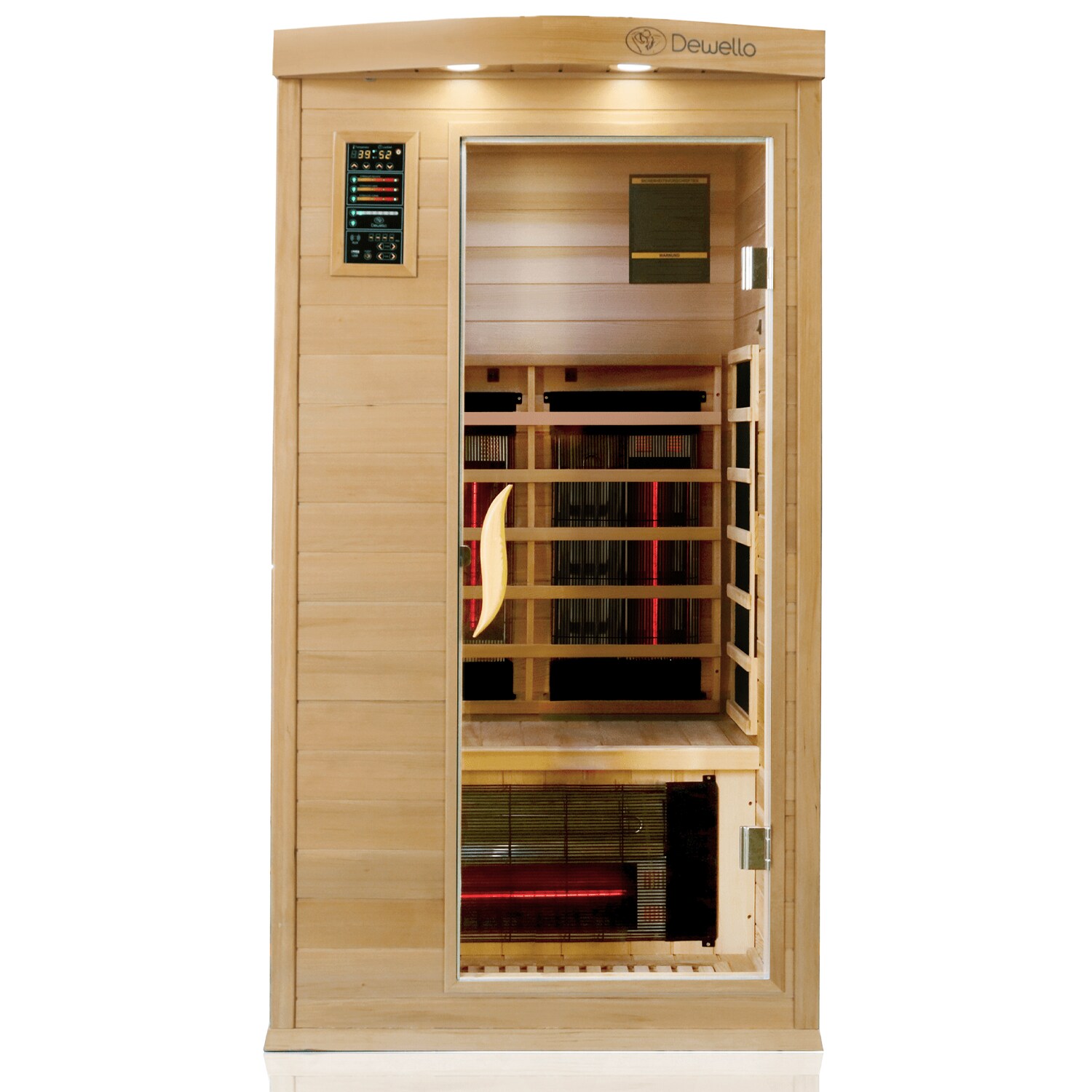 Dewello® Infrarotkabine Pierson Pro 100×100 für 1 Person, Hemlockholz & Zeder, 3 DUO-Vollspektrumstrahler, 3 Karbonstrahler | 04251575102491