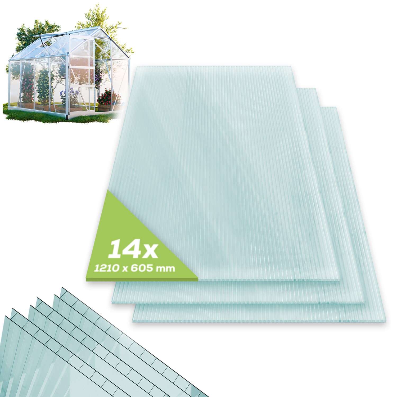 GARMIO&reg; 14x Hohlkammerstegplatten ACRI 6mm 10,25 m&sup2; Doppelstegplatte 121x60,5 cm - Bild 1