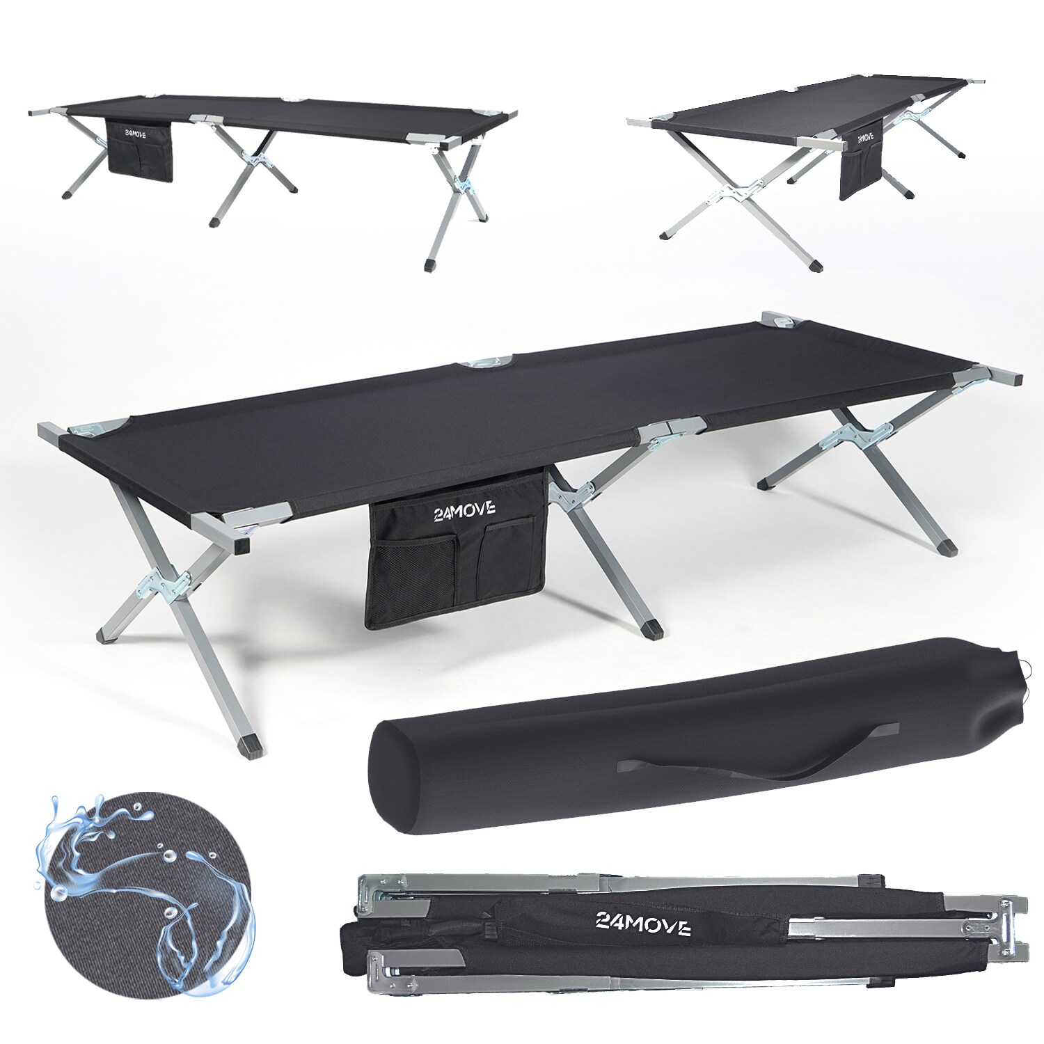 24MOVE&reg; Feldbett Campingbett bis 200 kg In-und Outdoor Camping faltbar, inkl. Tragetasche f&uuml;r einfachen Transport - Bild 1