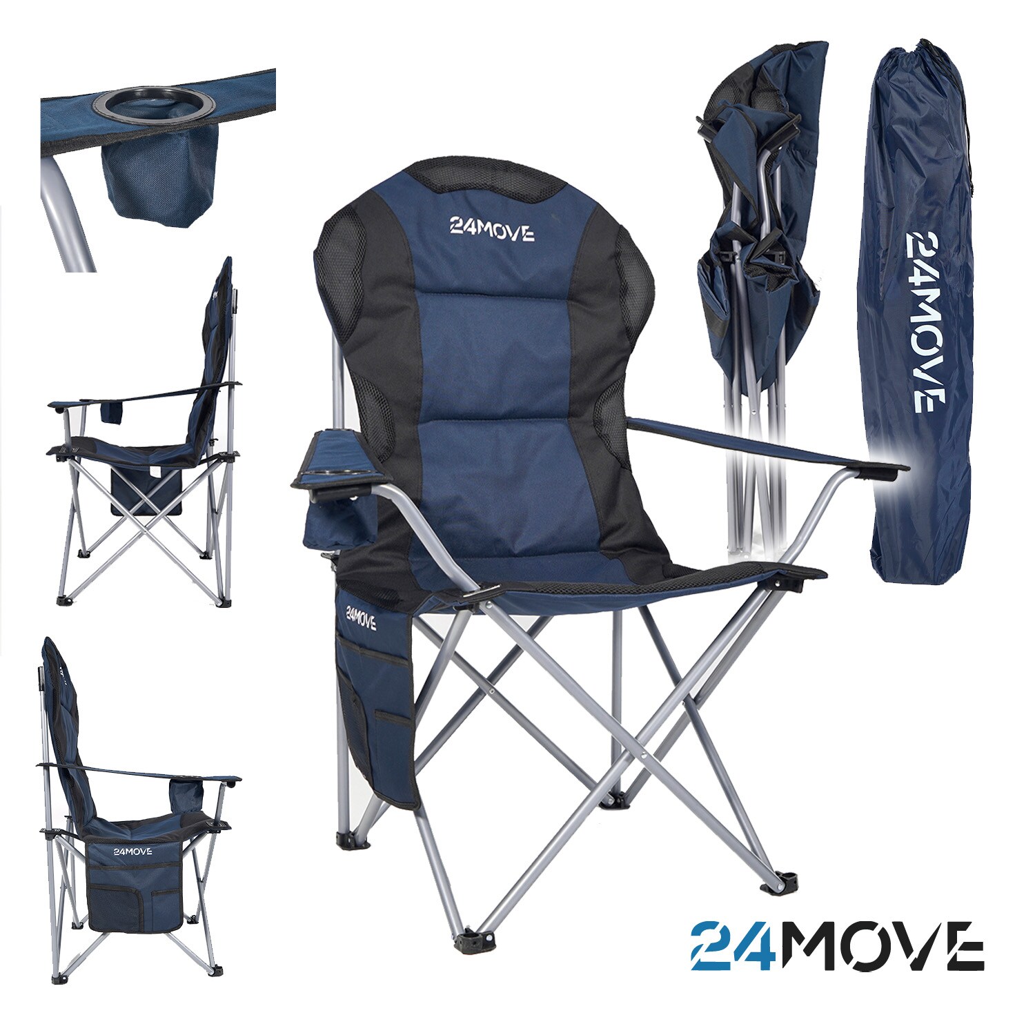 24MOVE&reg; Campingstuhl Salvador faltbar Camping Klappstuhl gepolstert inkl. Tragetasche, bis 150kg belastbar, blau - Bild 1