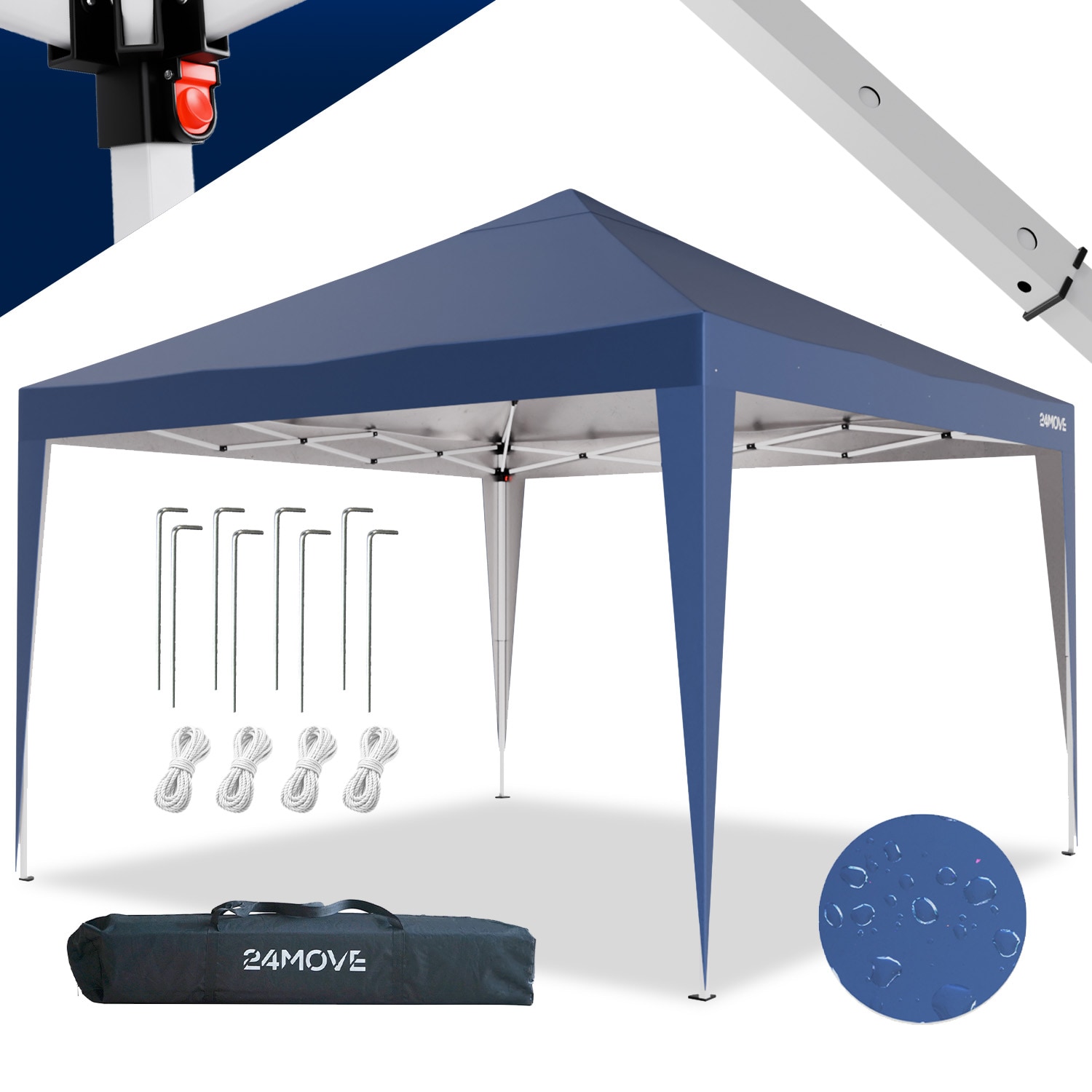 24MOVE® Pavillon Santos 3x3m Pop-Up UV-Schutz 50+ Wasserdicht & winterfest mit Tasche faltbar & stabil, für Camping & Garten Faltpavillon - …