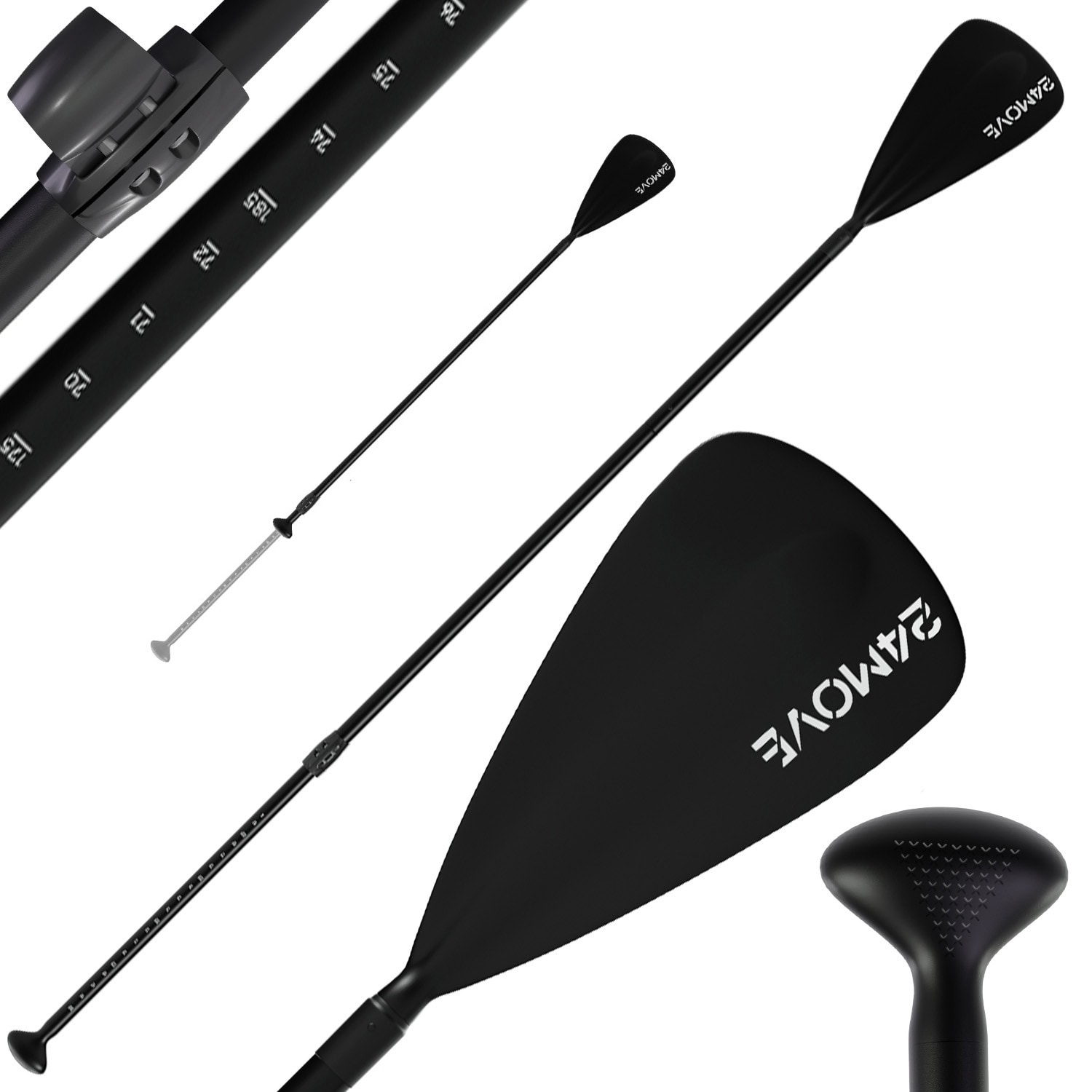24MOVE&reg; Paddel Einzelpaddel Stechpaddel f&uuml;r SUP Stand Up Board, Kajak, Leicht aus Aluminium 210cm, verstellbar schwarz - Bild 1