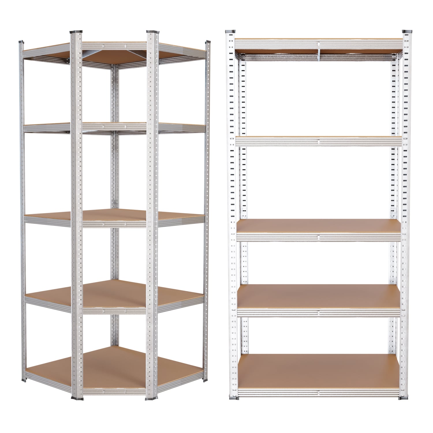 TroniTechnik&reg; Schwerlastregal Lagerregal Kistenregal mit MDF Platten, verzinkt, 2er Set bestehend aus Eck und Seitenregal - Bild 1