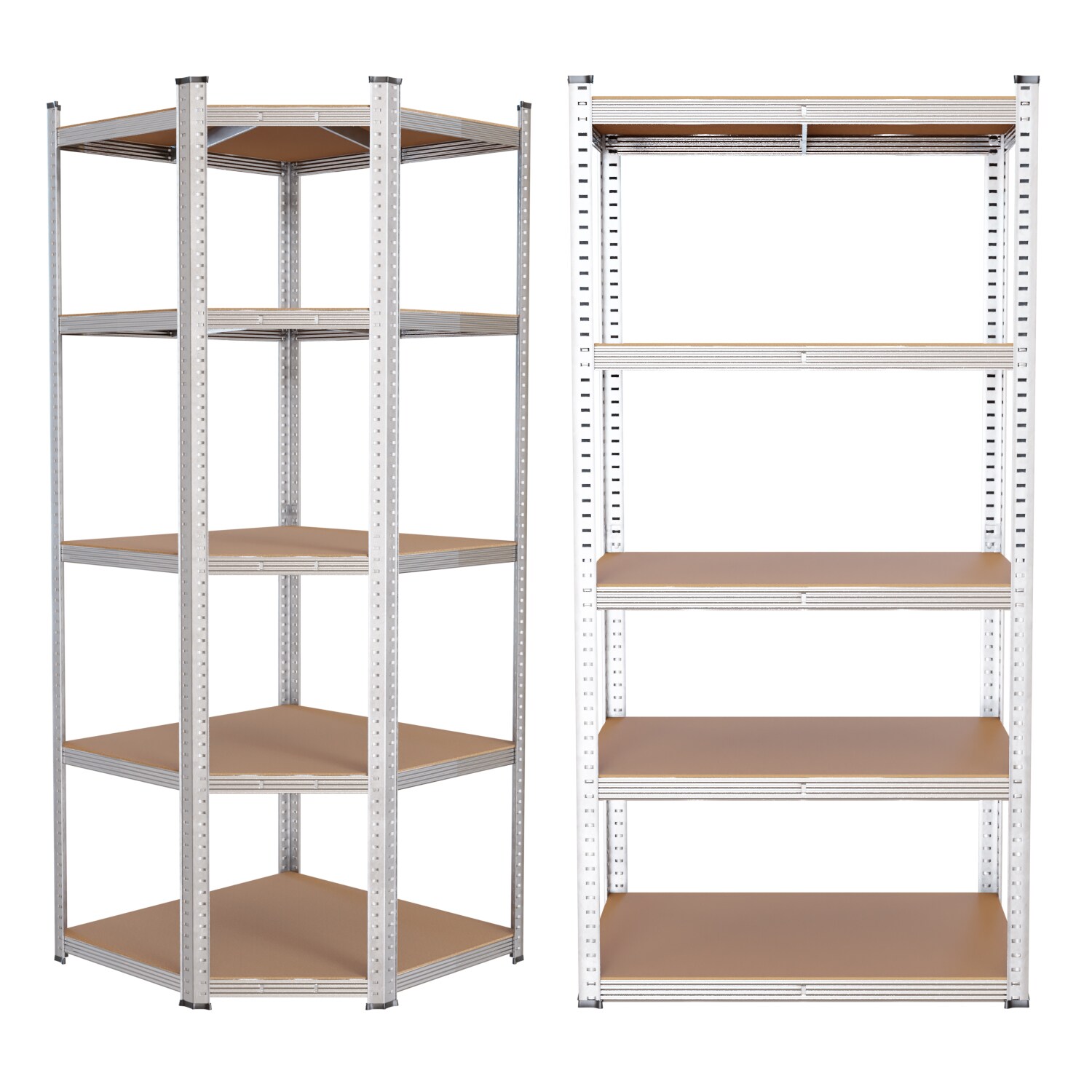 TroniTechnik® Schwerlastregal Lagerregal Kistenregal mit MDF Platten, verzinkt, 2er Set bestehend aus Eck und Seitenregal | 04062048012984