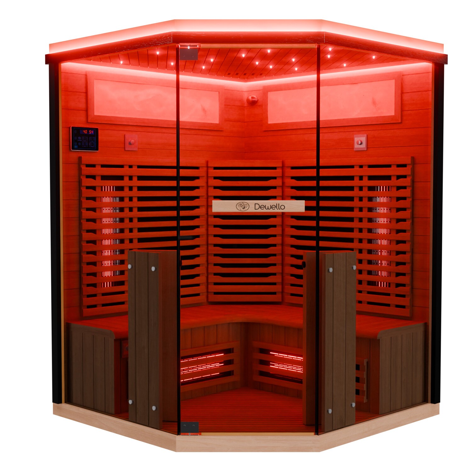 Dewello&reg; Infrarotkabine Infrarotsauna KENORA 140x140 f&uuml;r 2-3 Personen aus Hemlockholz, Dual-Therm, mit Salzsteinoptik - Bild 1