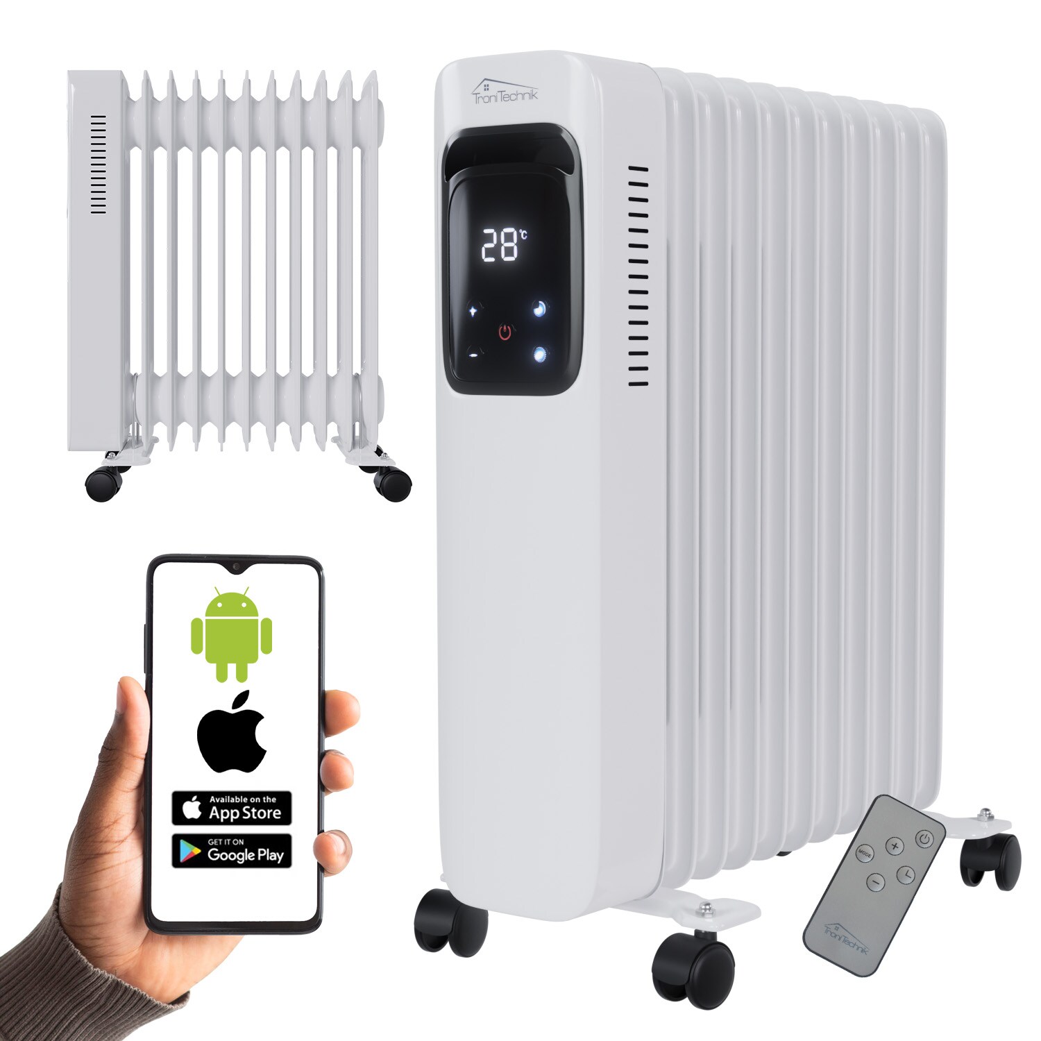 TroniTechnik® Ölradiator Elektroheizung TT-OR 311 in Weiß mit 11 Rippen und 1 2500 Watt, drei Heizstufen (1000W, 1500W, 2500W)
