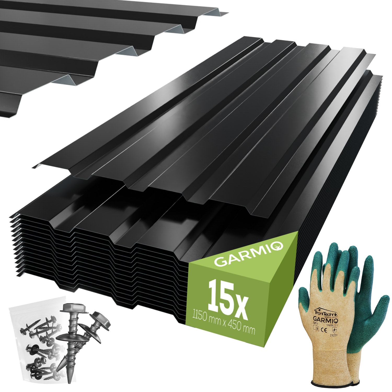 GARMIO&reg; Profilblech Trapezblech Amalfi 115 Set 15 St&uuml;ck Dachblech 115x45 cm, verzinkter Stahl schwarz - Bild 1