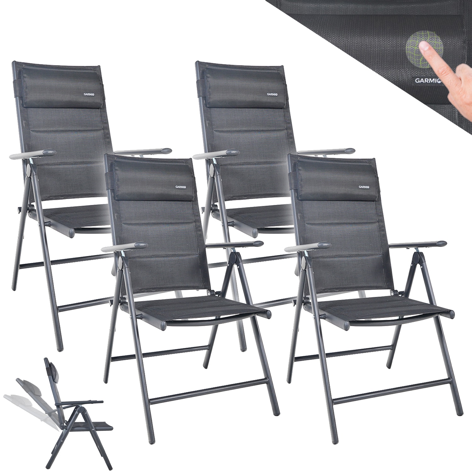 GARMIO&reg; Gartenstuhl Balkonstuhl FLORENZ anthrazit, 4er SET, 7-fach verstellbar, klappbar, inkl. Nackenkissen, f&uuml;r Terrasse - Bild 1
