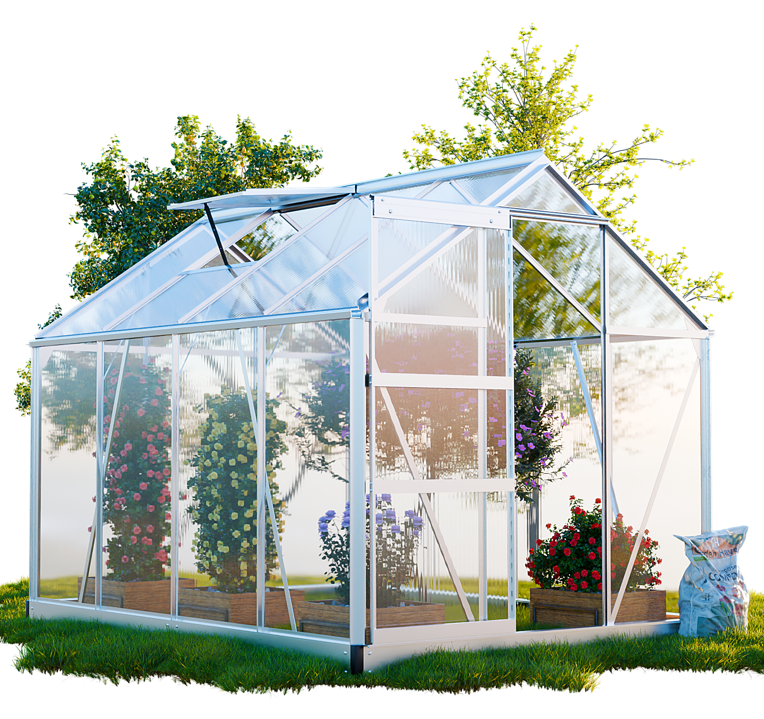 GARMIO&reg; Gew&auml;chshaus NEAPEL 250x190cm f&uuml;r den Garten, Alu Fr&uuml;hbeet inklusive Fundament, 2 Dachfenster, UV-Schutz, Tomatenhaus - Bild 1