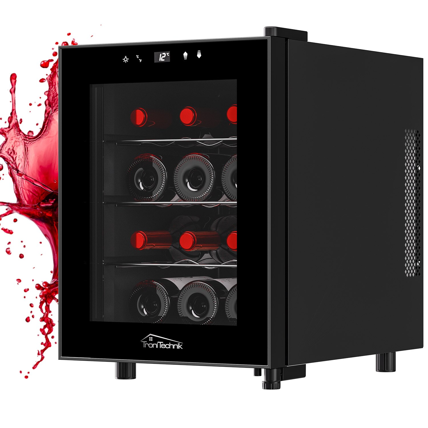 TroniTechnik® Weinkühlschrank Bordeaux, Getränkekühlschrank, Minibar Weinkühler, 31 Liter, 12 Flaschen