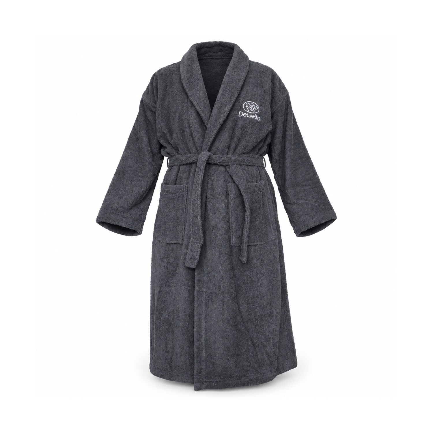 Dewello® Bademantel ohne Kapuze aus Baumwolle für Sauna und nach dem Sport, Frottee Unisex Grau, Verschiedene Größen (S-XXL), Farbe:Grau
