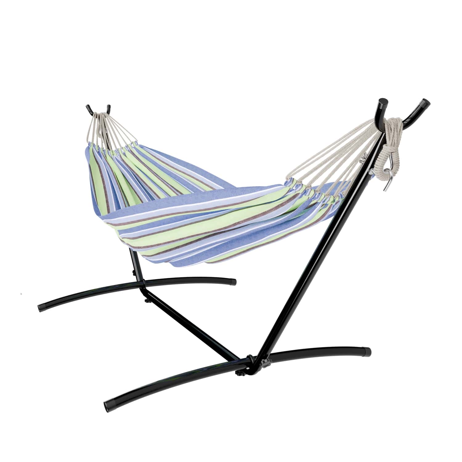 GARMIO Hngematte gestreift blau-grn, 270 x 110 cm, klappbar mit  Stahlgestell, 200 kg Tragkraft, inkl. Tragetasche & Zubehr fr Garten oder  Balkon online kaufen bei Netto