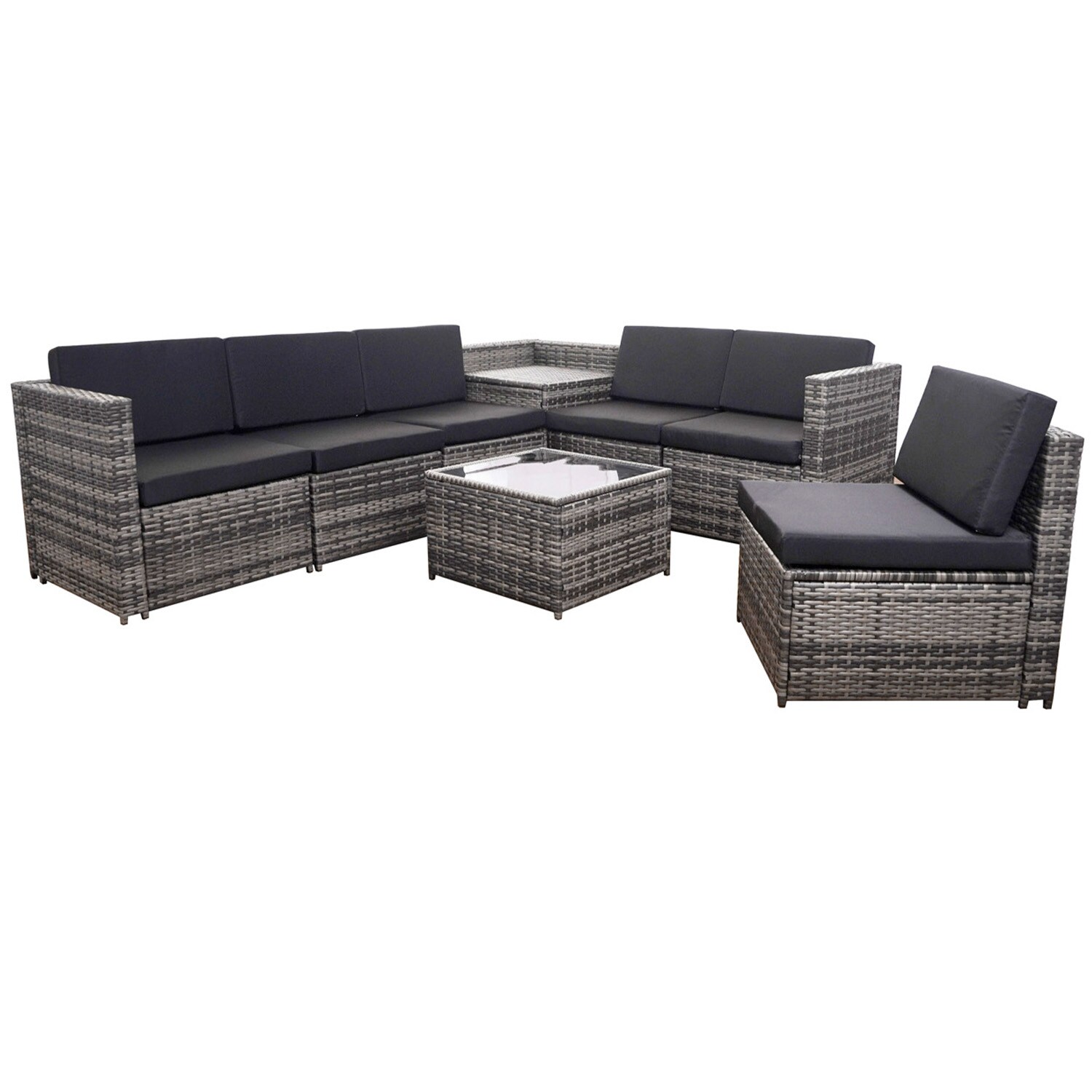 GARMIO® TURIN 8-teilig Rattan Garten-Lounge   Polyrattan Ecklounge mit Stauraum-Box & Glas-Tisch   wetterfeste Kissen, modular & flexibel | 04068645000423