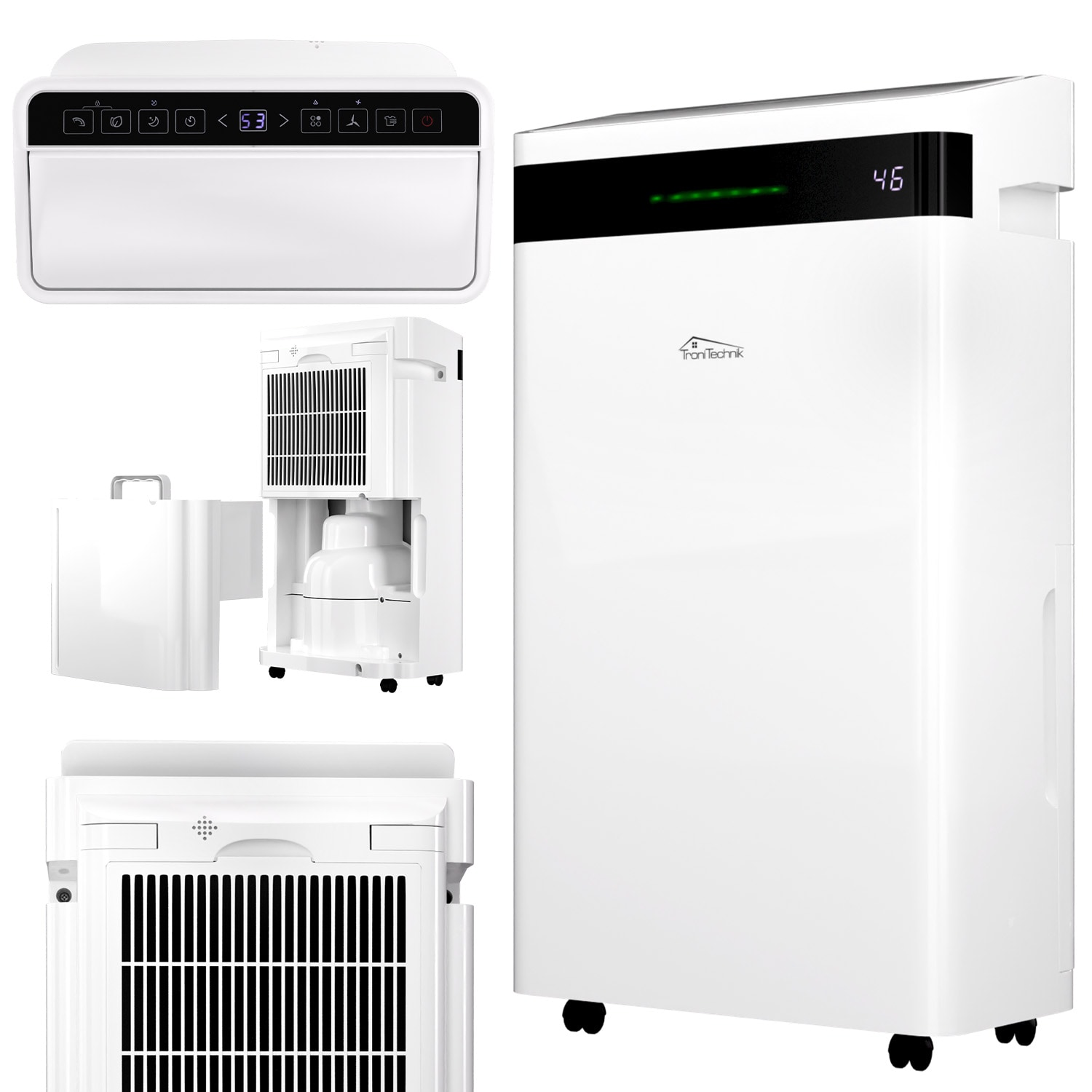 TroniTechnik&reg; Luftentfeuchter TT-EF-04 bis zu 20&nbsp;l/24h elektrisch, 5,5&nbsp;l Tank, Kompressor, LED, Farblicht, Timer, Ionisator, Auto-Schwenk, f&uuml;r R&auml;ume bis 30&nbsp;m&sup2; - Bild 1