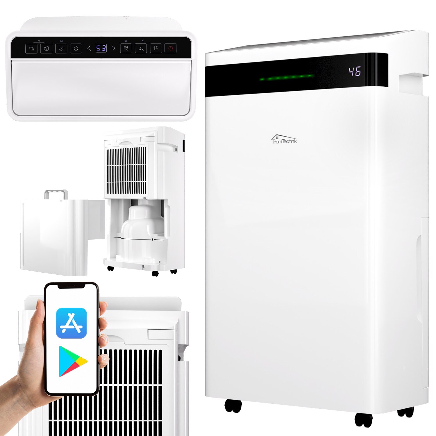 TroniTechnik&reg; Luftentfeuchter TT-EF 04.1, WiFi steuerbar, 20&nbsp;l/24h, 5,5&nbsp;l Tank, Kompressor, Auto-Swing, Timer, Farb-LED, Ionisator, f&uuml;r R&auml;ume bis 30&nbsp;m&sup2; - Bild 1