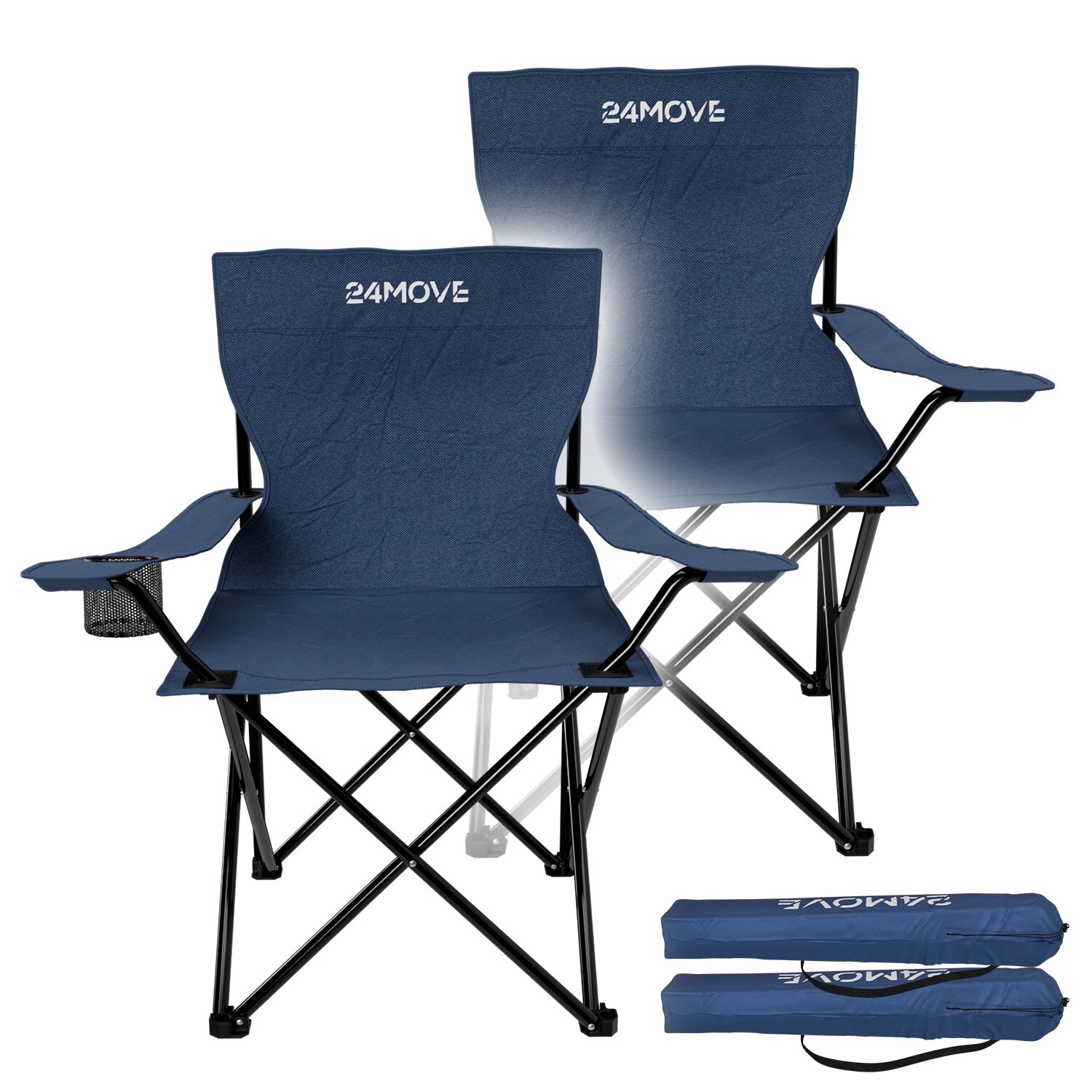 24MOVE® Campingstuhl Faltstuhl 2er Set, blau, mit Getränkehalter und Tragetasche Outdoor, faltbar max. 100kg, Angerstuhl, Klappstuhl | 04099799000847