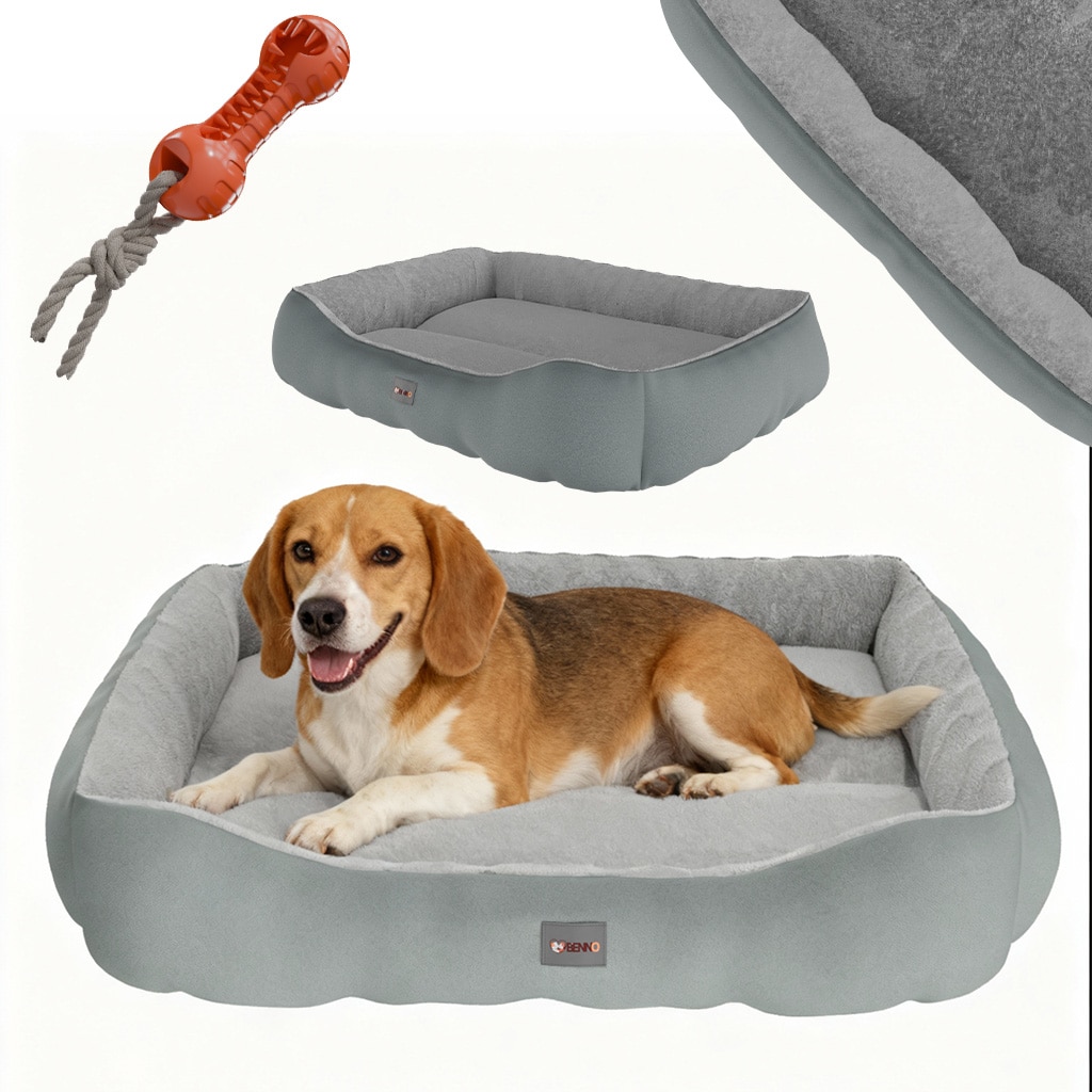 BENNO&reg; Hundebett SAMMY 80x65x17 cm, quadratisch, Polyester, rutschfest, inkl. Kauknochen - Bild 1