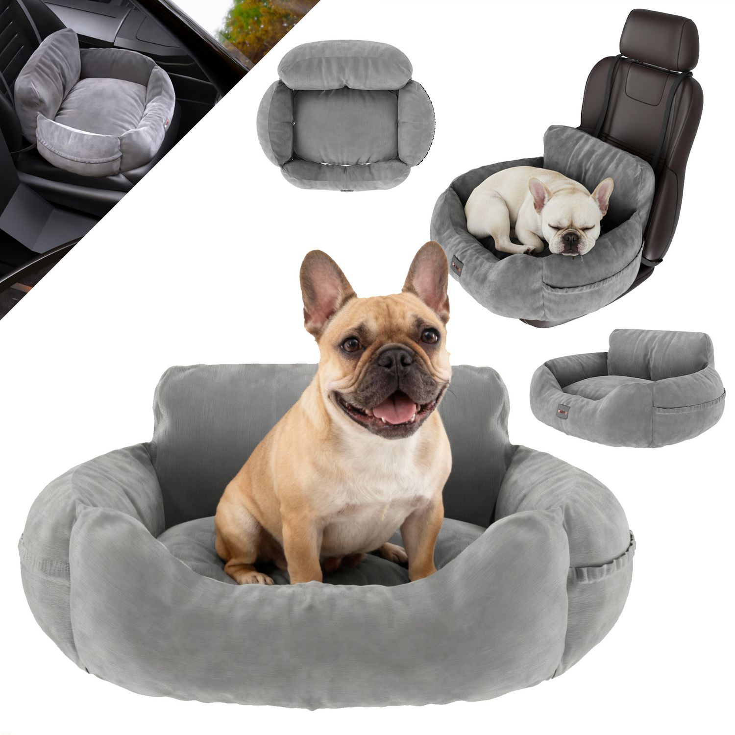 BENNO&reg; Hundesitz BUDDY Autositz f&uuml;r Hunde 55x45x30 cm grau oder anthrazit &ndash; sicherer & bequemer Autokorb mit rutschfestem Boden, Gurten & waschbarem Kissen - Bild 1