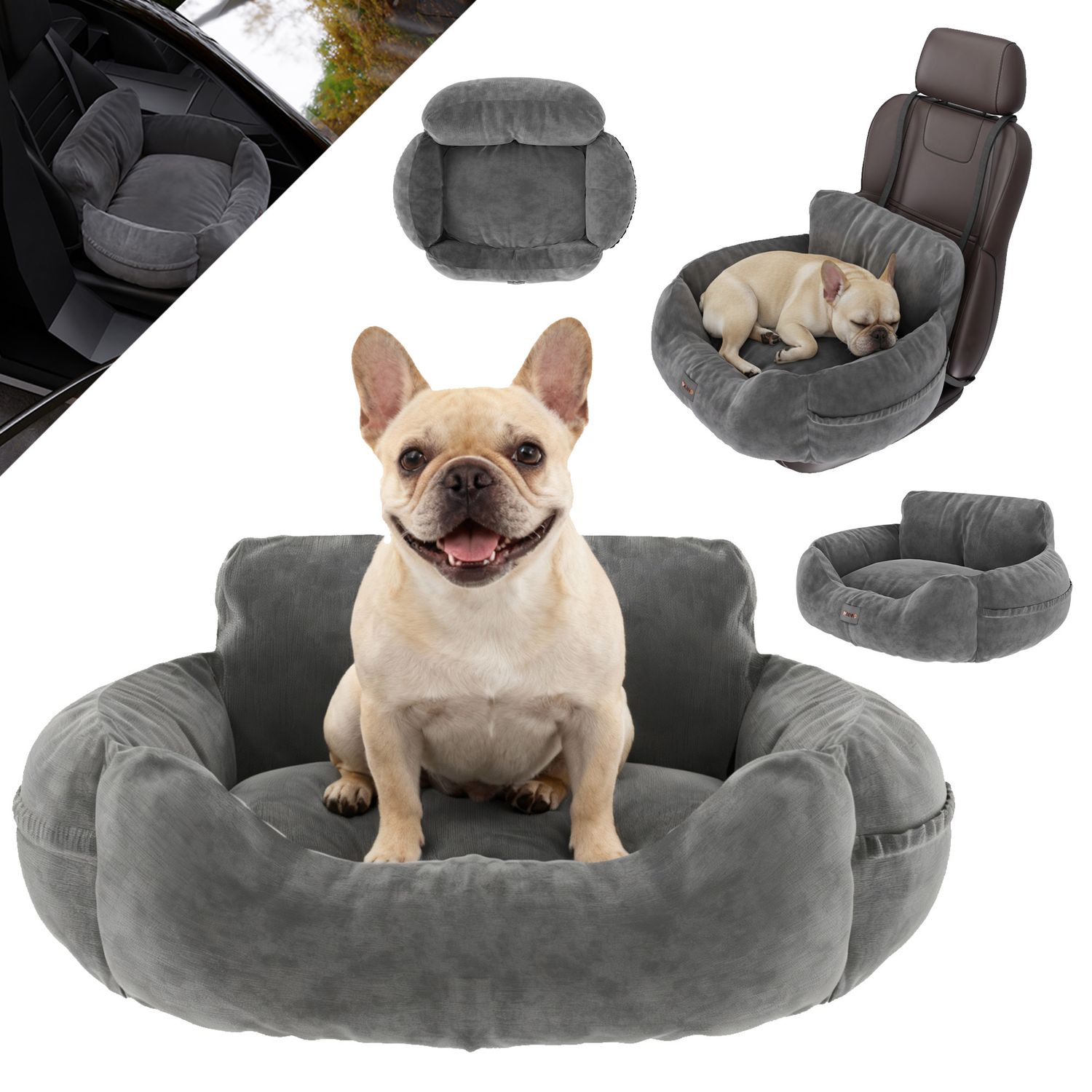 BENNO&reg; Hundesitz BUDDY Autositz f&uuml;r Hunde 55x45x30 cm anthrazit &ndash; stabiler Autokorb mit rutschfestem Boden, weicher Polsterung, Gurten & waschbarem Kissen - Bild 1