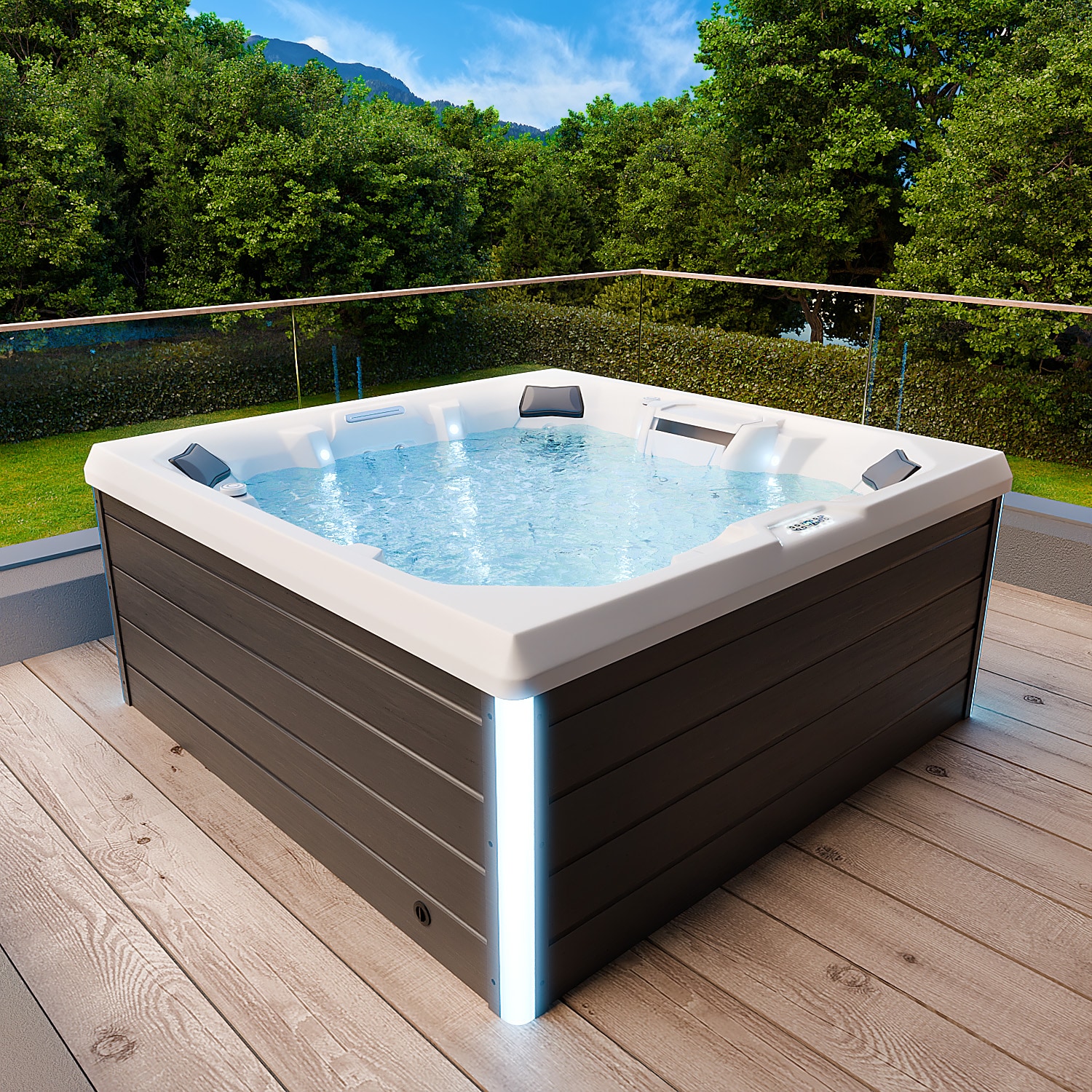 TroniTechnik® Outdoor Whirlpool Spa TORCELLO 210cm x 210cm mit Heizung, Hydromassage, Farblicht
