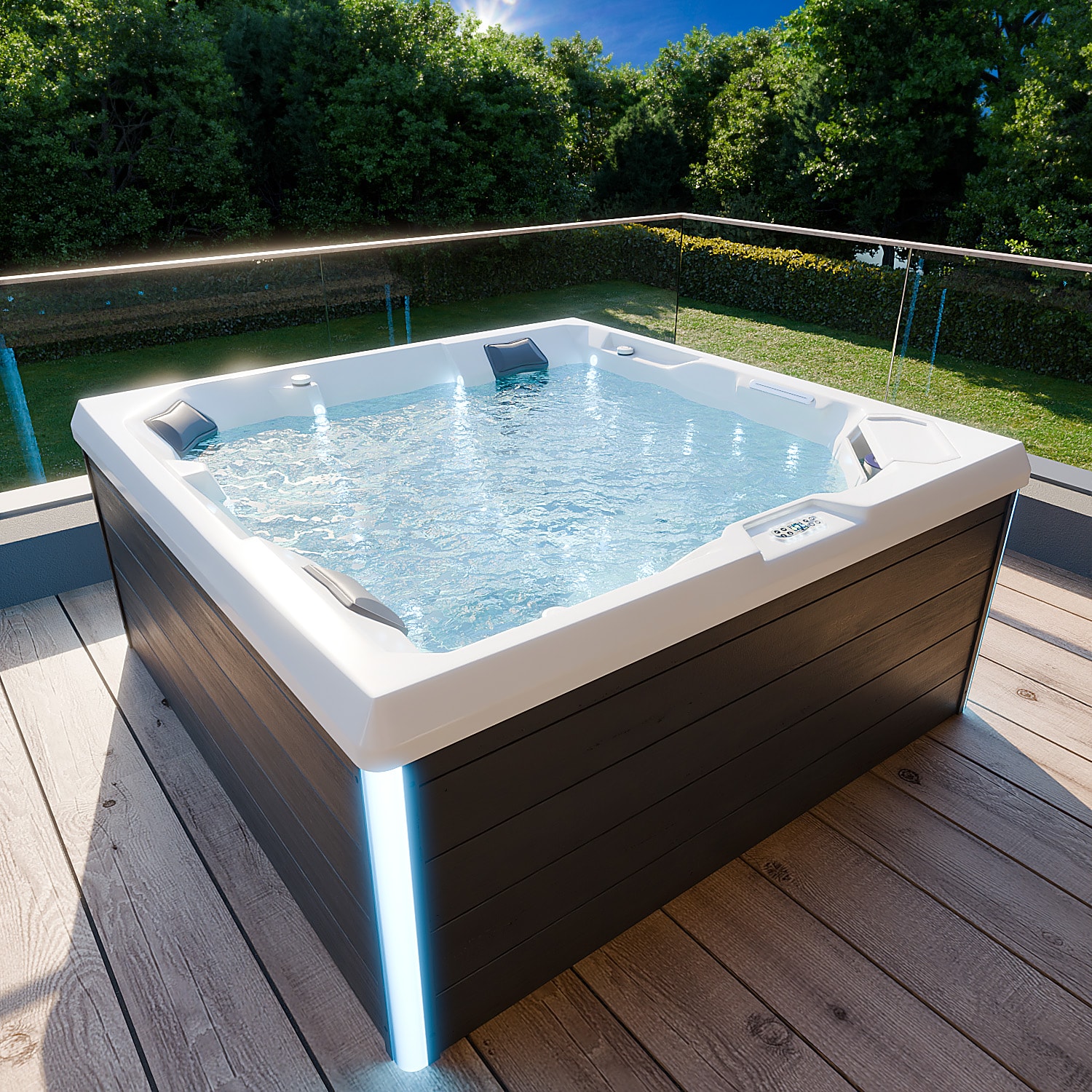 TroniTechnik® Outdoor Whirlpool Spa PANAREA 210cm x 210cm mit Heizung, Hydromassage, Farblicht