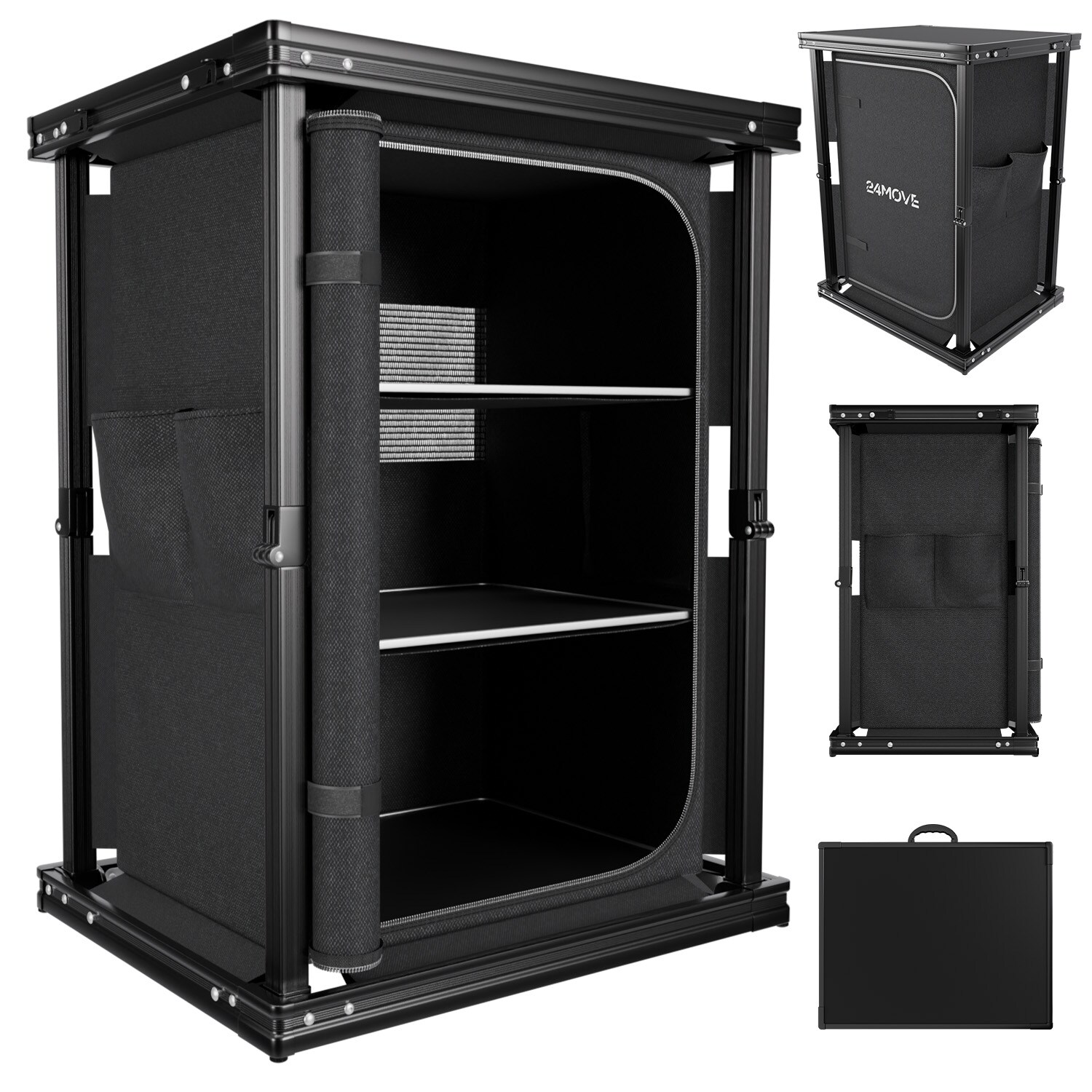 24MOVE® Campingküche BERGAMO faltbar, Aluminium Reiseküche mit Arbeitsplatte, Staufächern & stabilem Gestell für Camping | 04099799001004