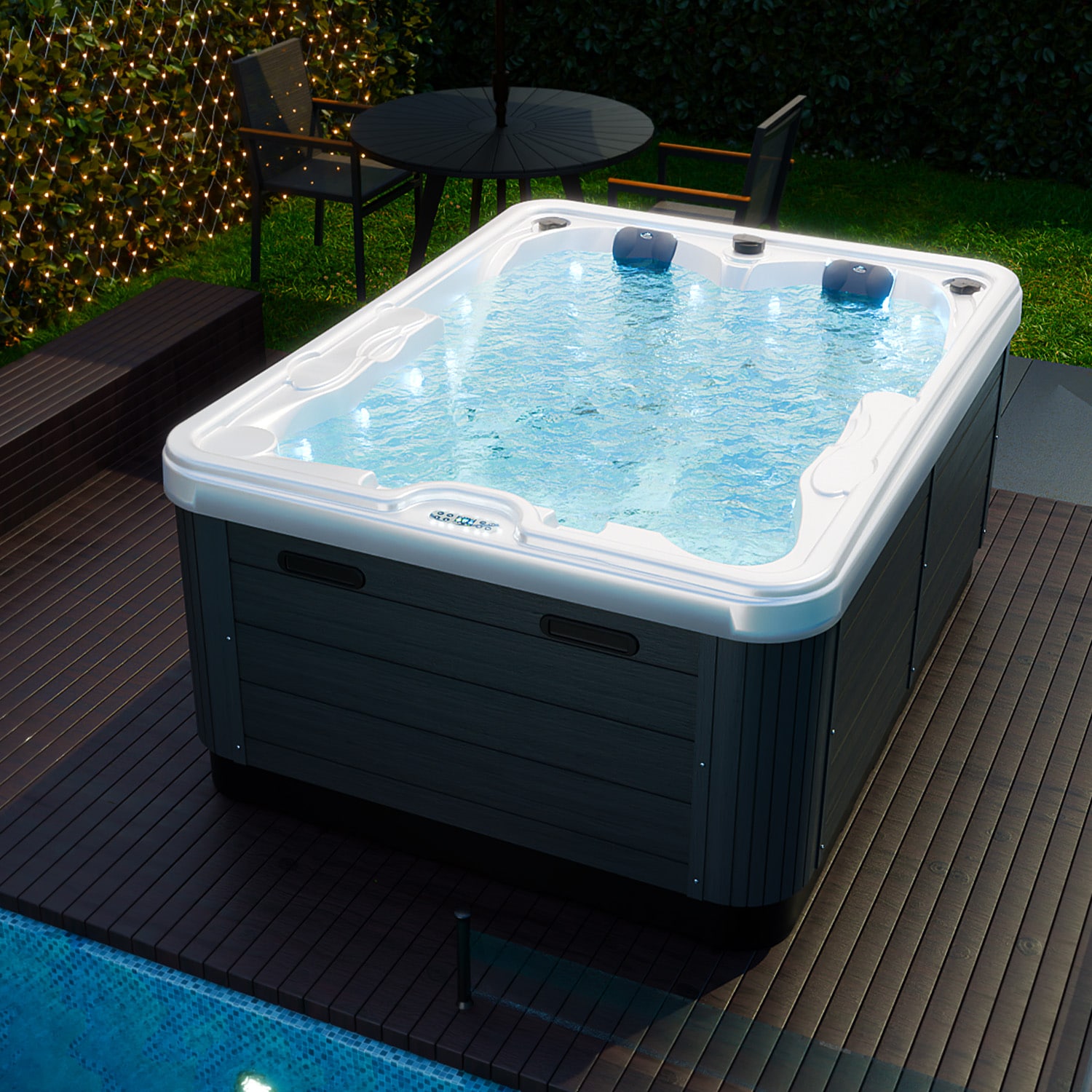 Outdoor Whirlpool, 2 Personen, aus Sanit&auml;racryl, winterfest isoliert, Joyonway Spa, Massaged&uuml;sen, Liegepl&auml;tze, LED, 620 Liter - Bild 1