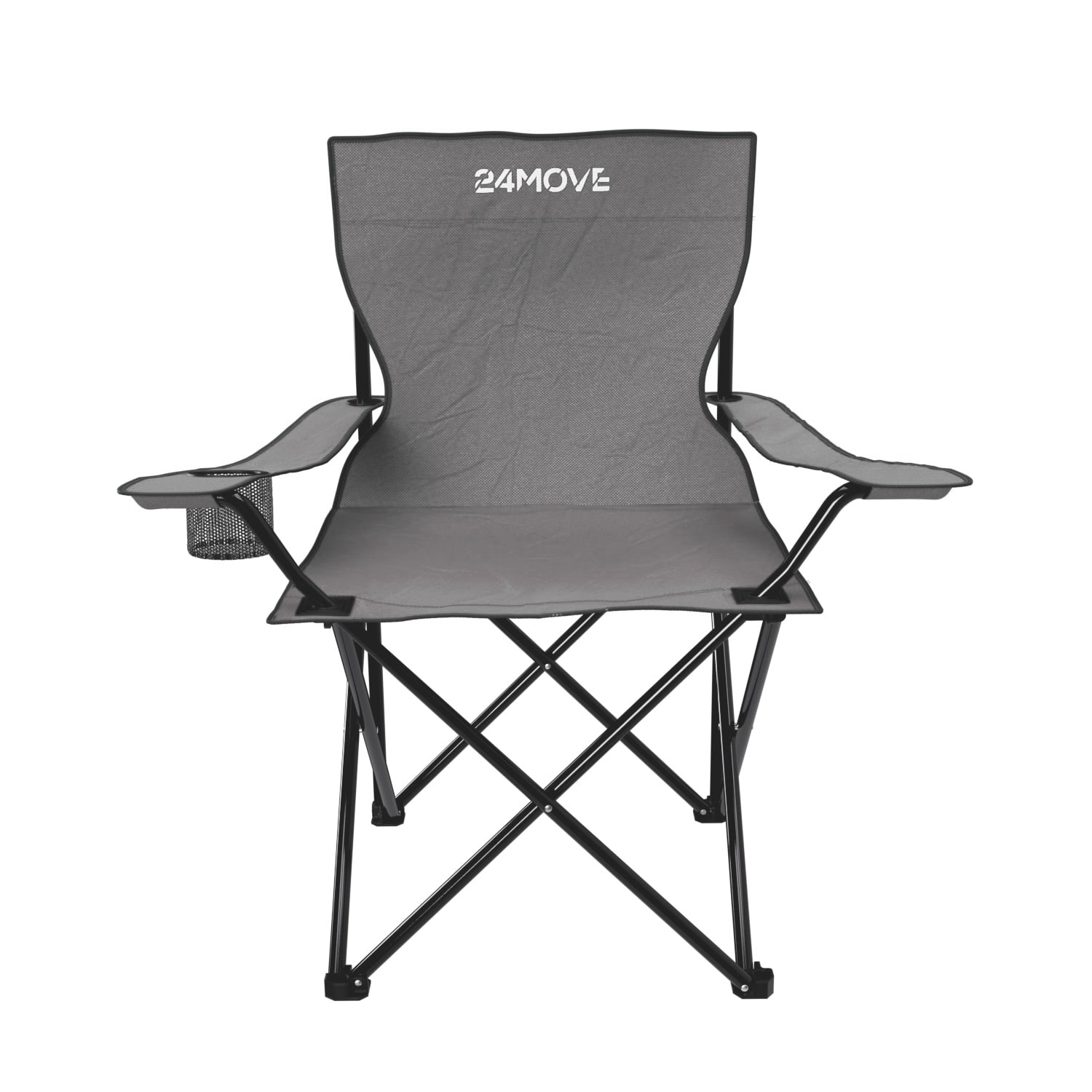 24MOVE&reg; Campingstuhl Faltstuhl, grau, mit Getr&auml;nkehalter und Tragetasche Outdoor, faltbar max. 100kg, Angerstuhl, Klappstuhl - Bild 1