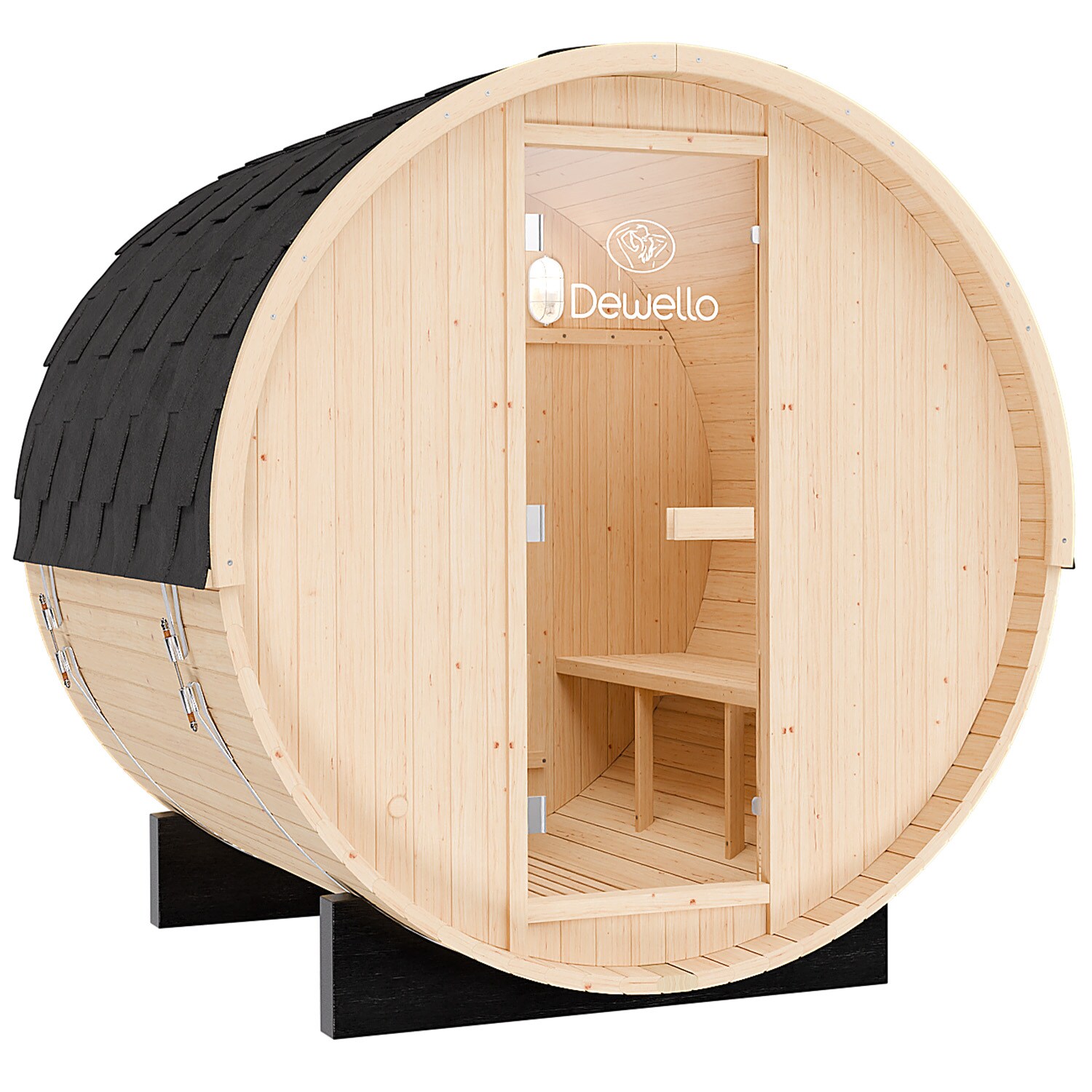 ® Outdoor Fasssauna Bay, ca. 200 cm x 180 cm x 200 cm Fichtenholz -inkl. Saunaofen und Zubehör Gartensauna, Sauna