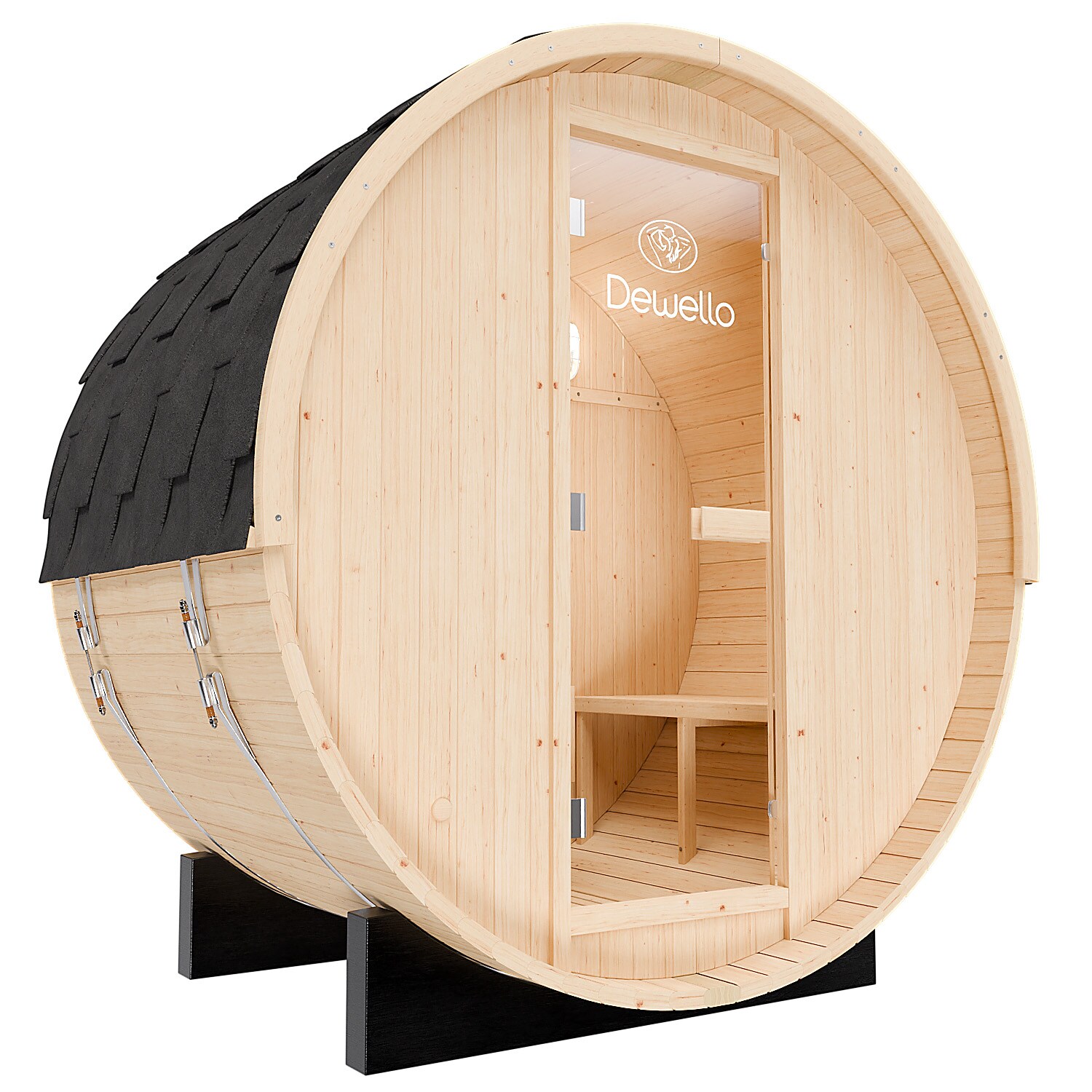 ® Outdoor Fasssauna Bay, ca. 200 cm x 135 cm x 200 cm Fichtenholz - inkl. Saunaofen und Saunazubehör I Gartensauna, Außensauna, Sauna Fass für 3 Personen