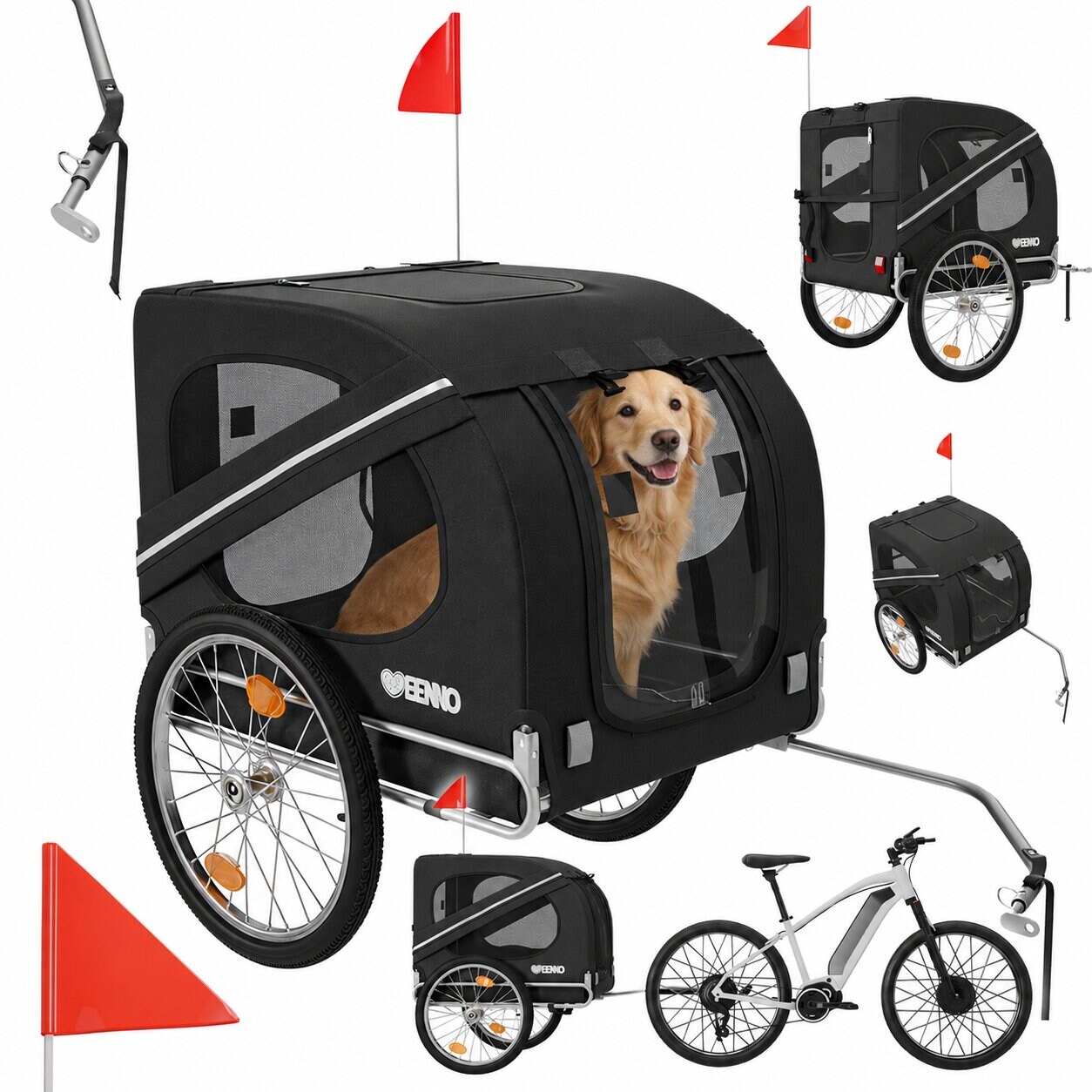 BENNO® Hundefahrradanhänger LUNA Kleintierfahrradanhänger Buggy faltbar, schwarz