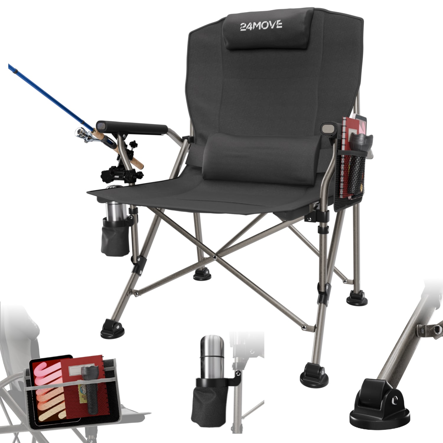 24MOVE&reg; Campingstuhl Anglerstuhl Klappstuhl faltbar Camping inkl. Tragetasche, bis 150kg belastbar, schwarz - Bild 1