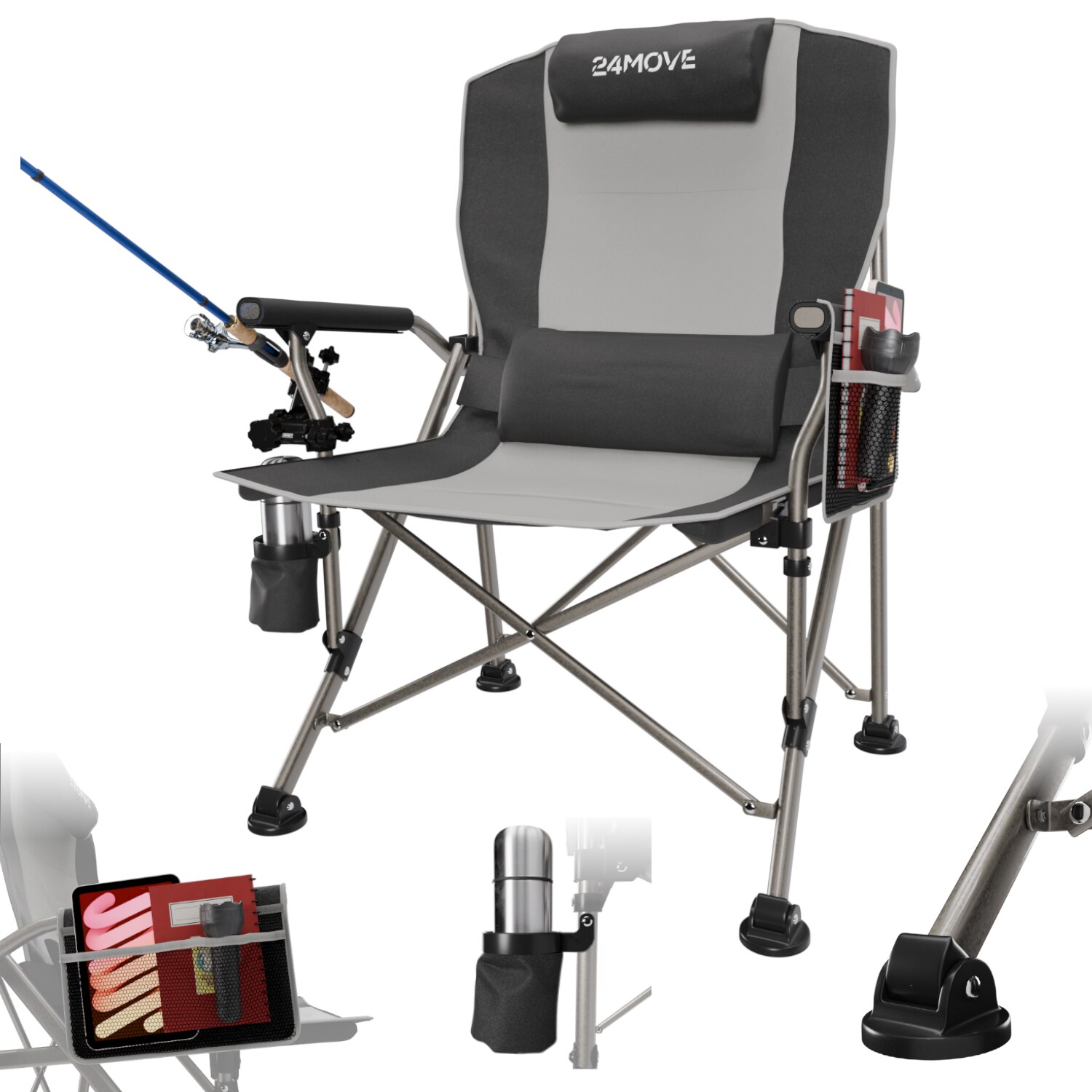 24MOVE® Campingstuhl Anglerstuhl Klappstuhl faltbar Camping inkl. Tragetasche, bis 150kg belastbar, grau
