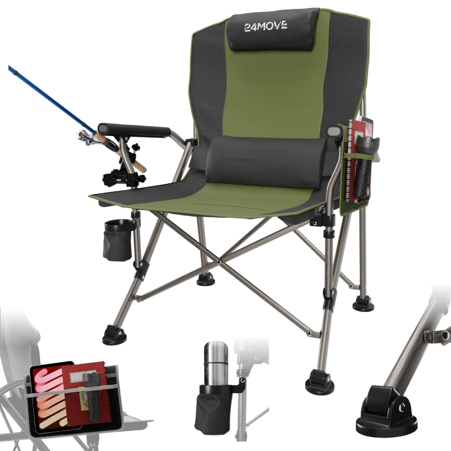 24MOVE&reg; Campingstuhl Anglerstuhl Klappstuhl faltbar Camping inkl. Tragetasche, bis 150kg belastbar, gr&uuml;n - Bild 1