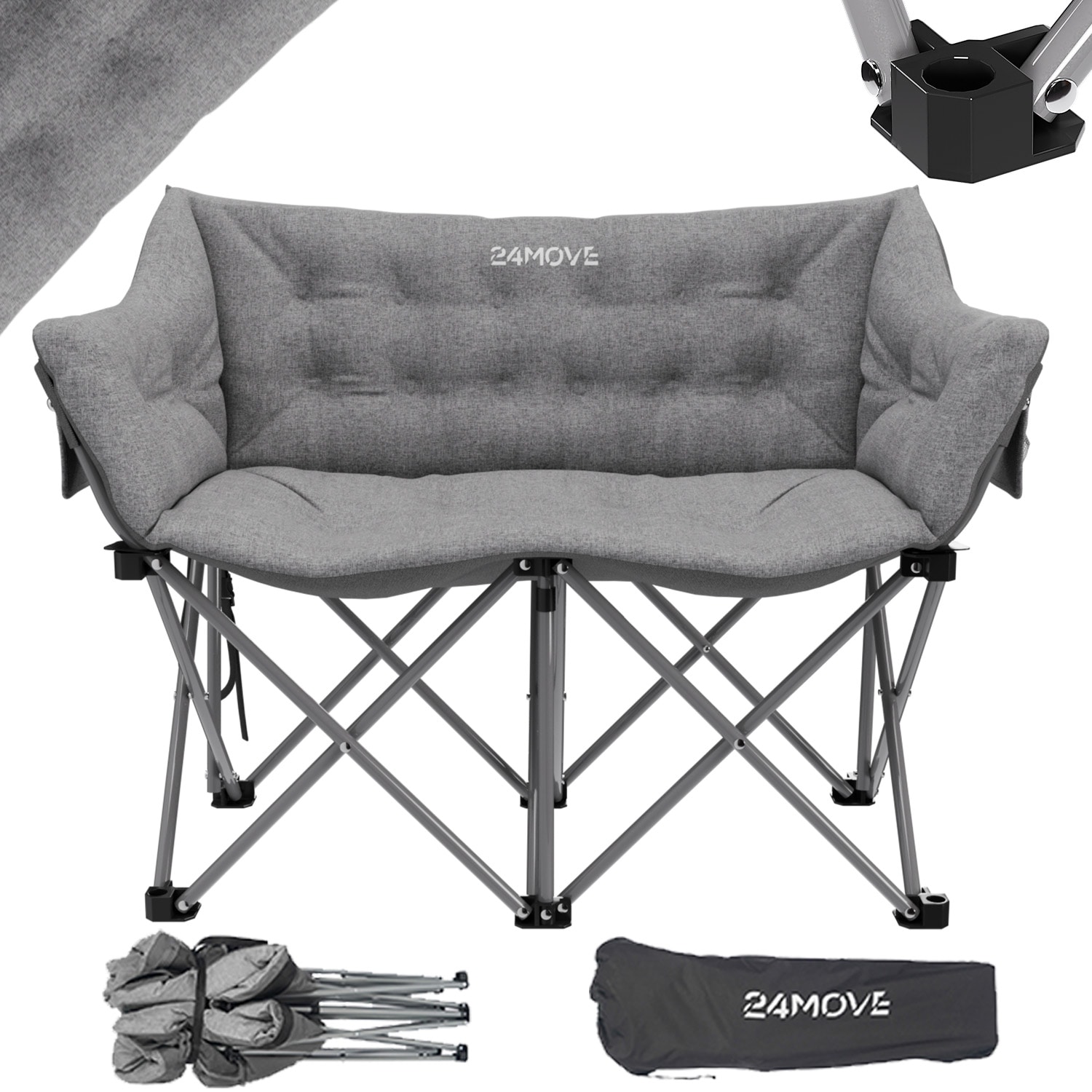 24MOVE&reg; Campingsofa Faltstuhl mit Seitentaschen Outdoor Klappstuhl, faltbar max. 300kg, grau - Bild 1