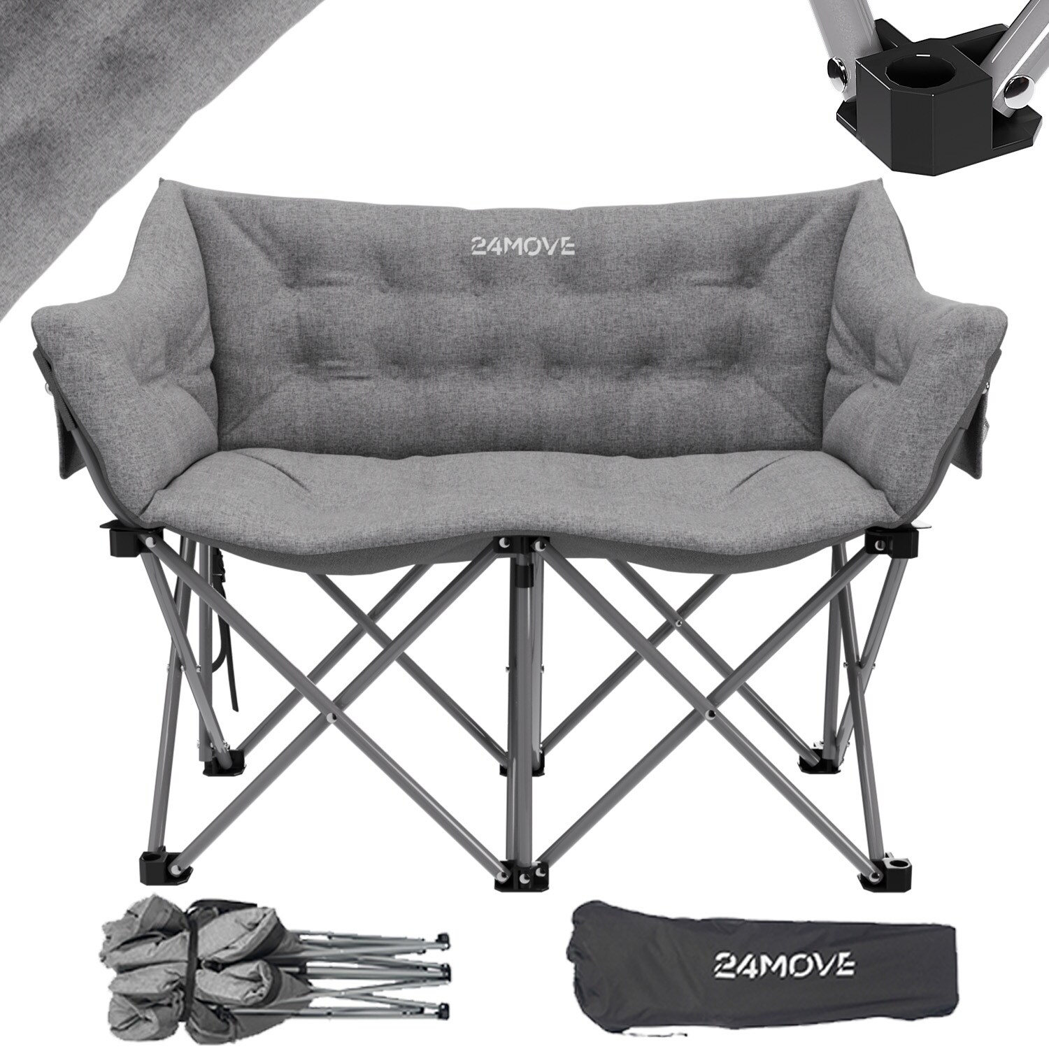 24MOVE® Campingsofa Faltstuhl mit Seitentaschen Outdoor Klappstuhl, faltbar max. 300kg, grau