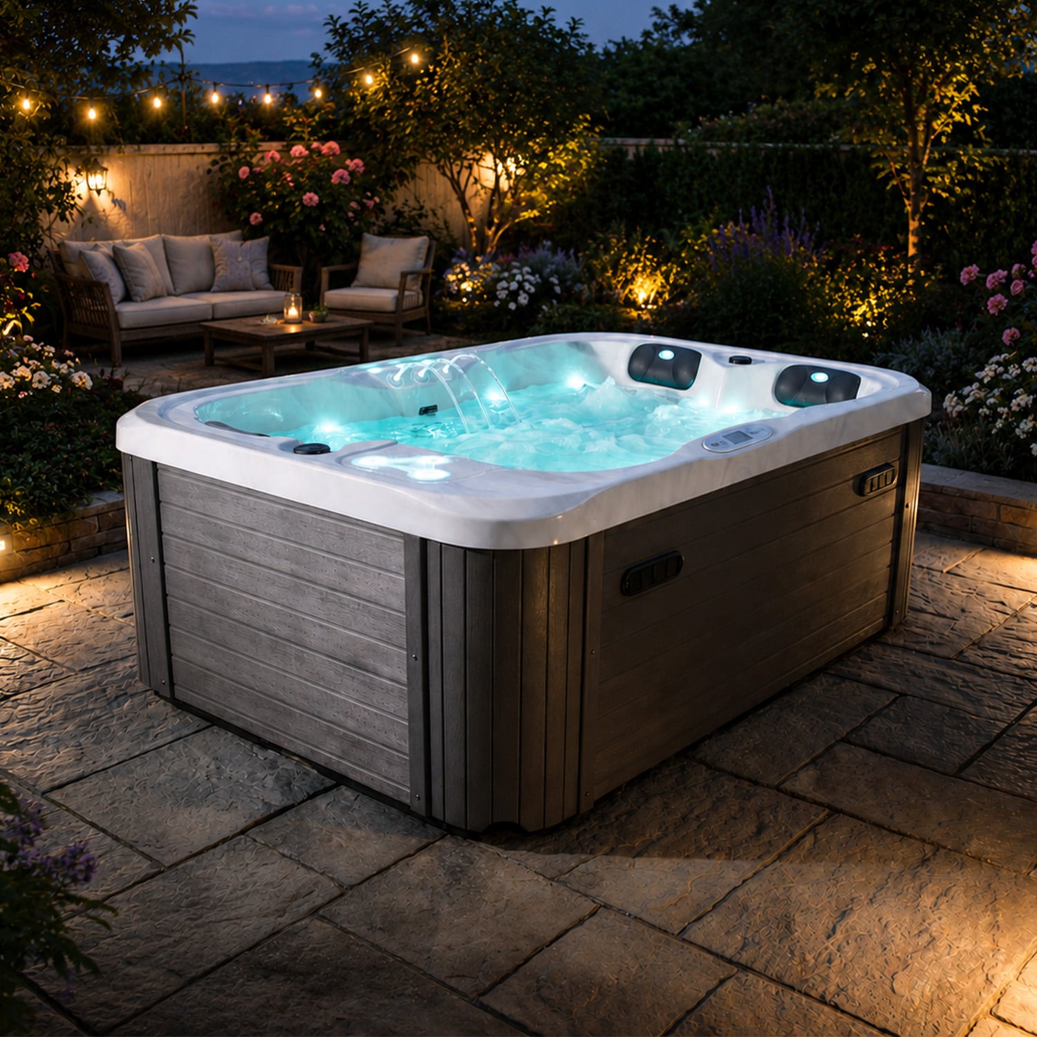 TroniTechnik&reg; Outdoor-Whirlpool TINO PRO, 29 Massaged&uuml;sen, 4-kW-Heizung, integriertes WiFi, doppelt isoliert, 195 x 127 cm - Bild 1