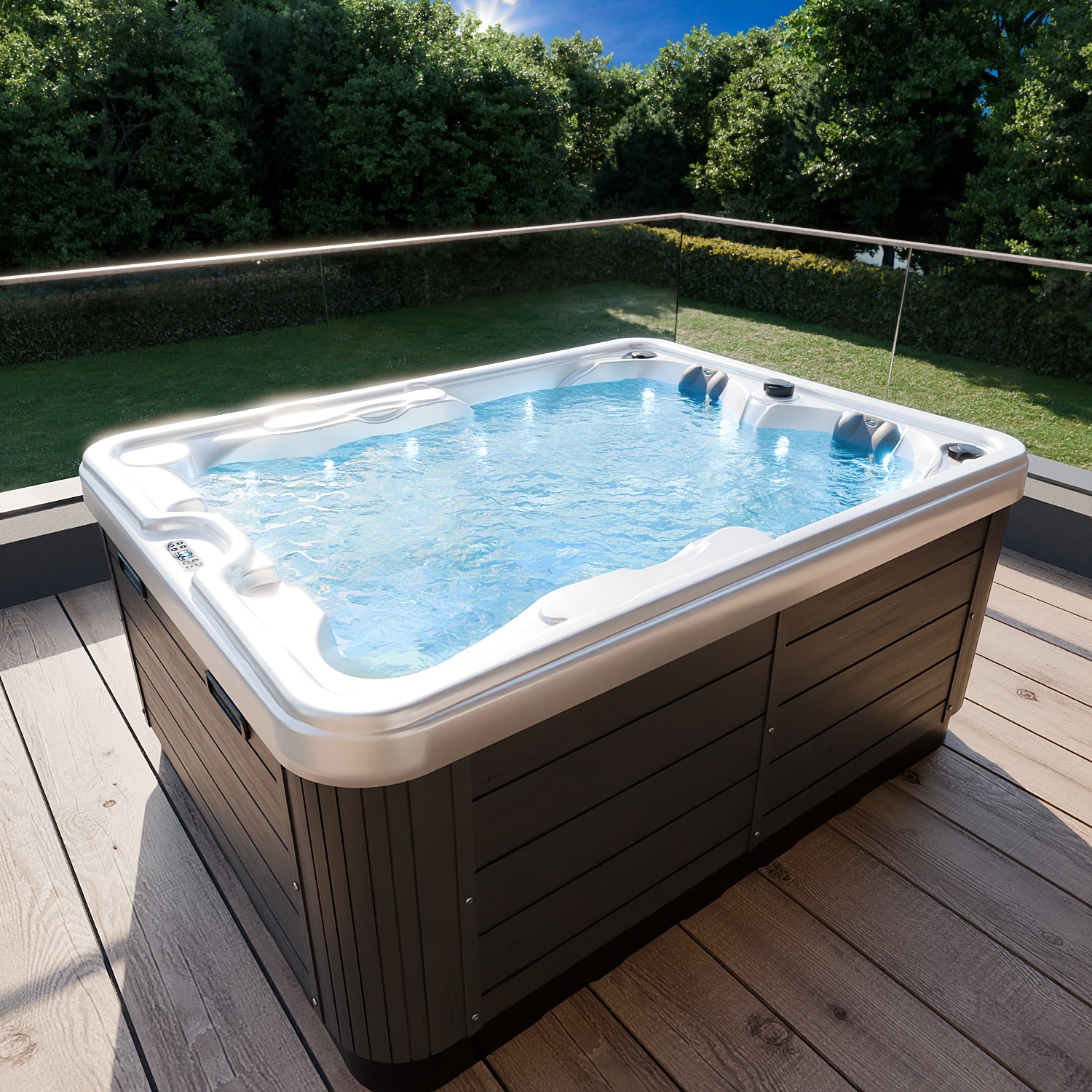 Tronitechnik&reg; Outdoor Whirlpool, 2 Personen, aus Sanit&auml;racryl, winterfest isoliert, Joyonway Spa inkl. Treppe - Bild 1