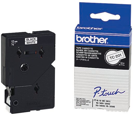 Schriftband TC-201 (lam.) Schwarz auf Wei&szlig; BxL 12mm x 7,7m - Bild 1